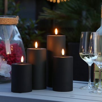 Deluxe Homeart LED-Kerze MIA für Außen 3D Flamme flackernd H: 10cm D: 7,5cm outdoor schwarz (1-tlg)