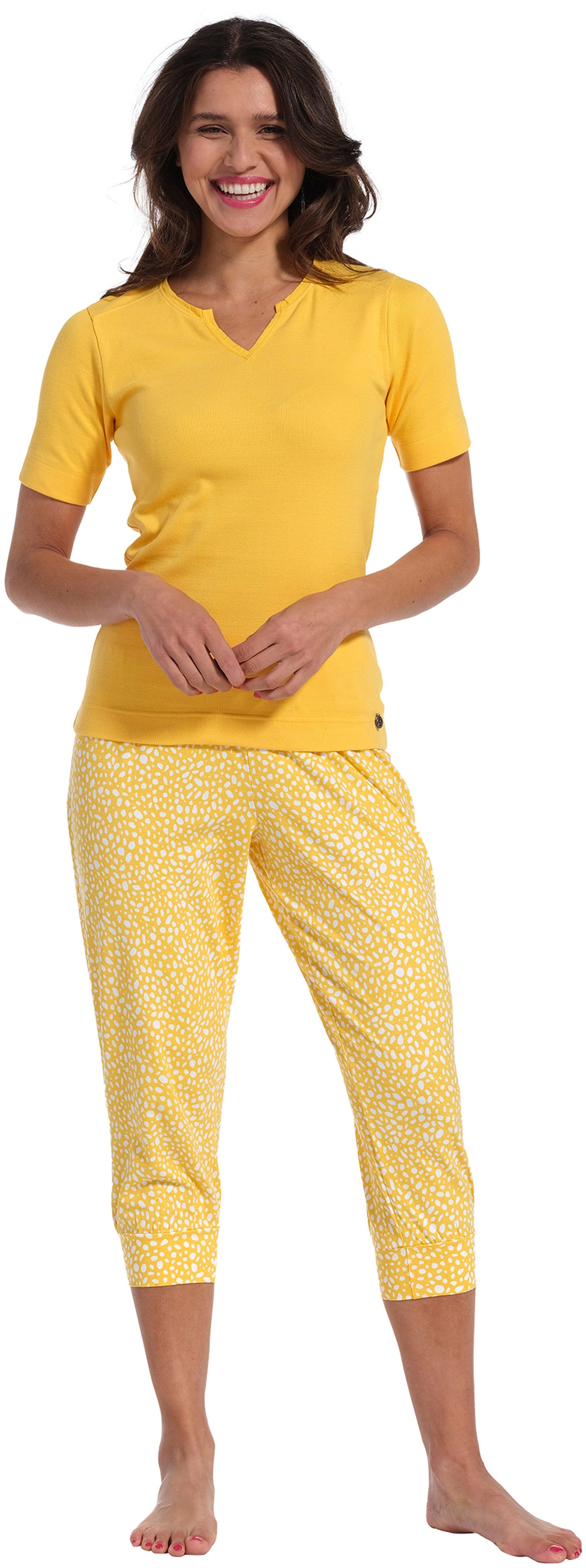 Rebelle Schlafanzug Damen Pyjama mit Caprihose günstig online kaufen