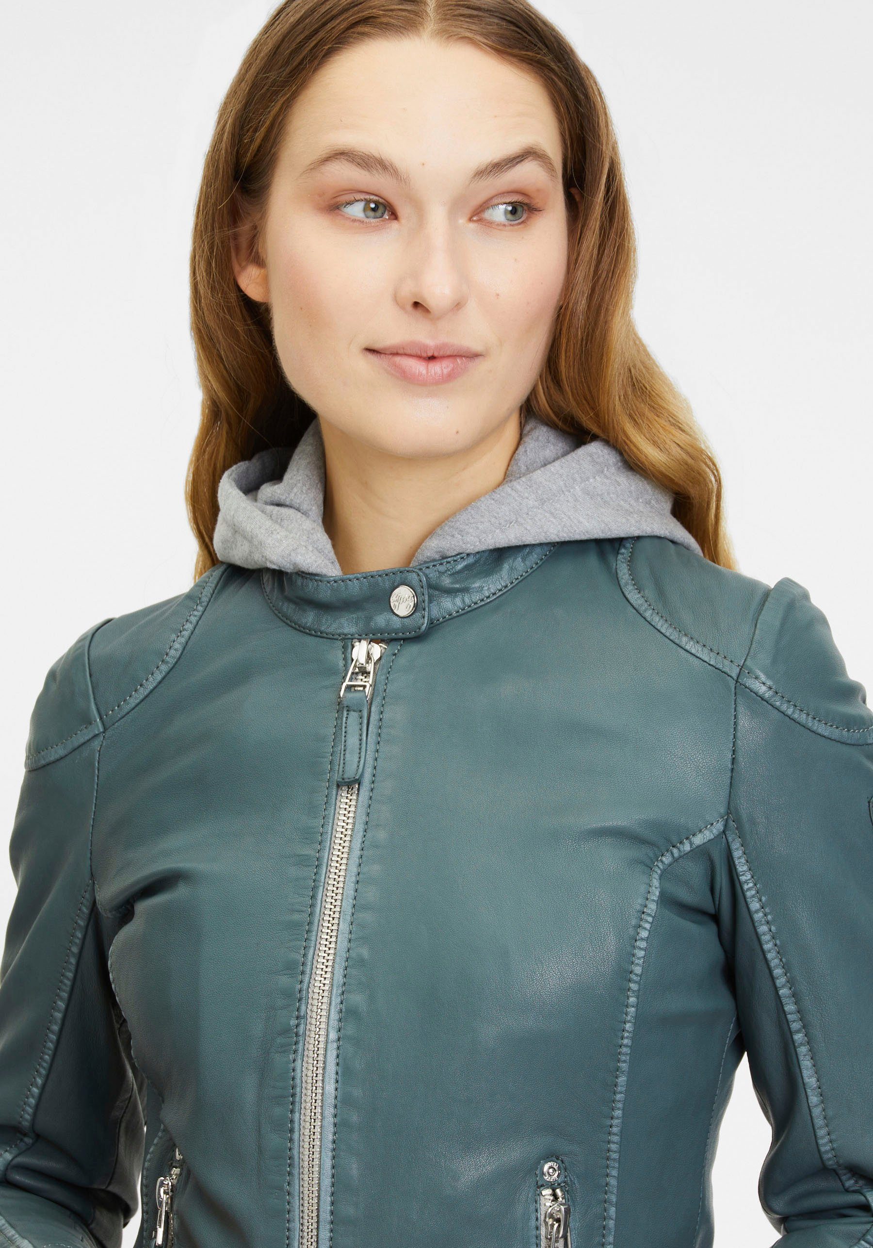 Gipsy Lederjacke GWFinja W23 am Schnüren blau Kragen mit RF