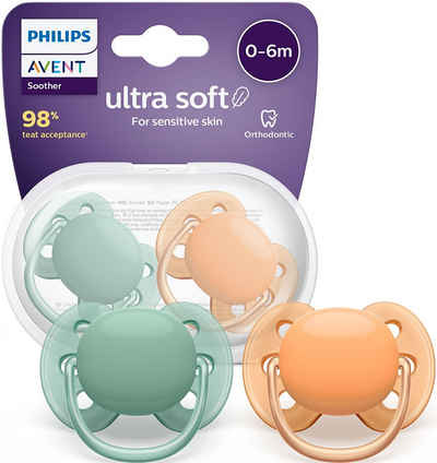 Philips AVENT Schnuller ultra soft SCF091/03, Kiefergerecht, ultraweich und flexibel, inkl.Transportbehälter