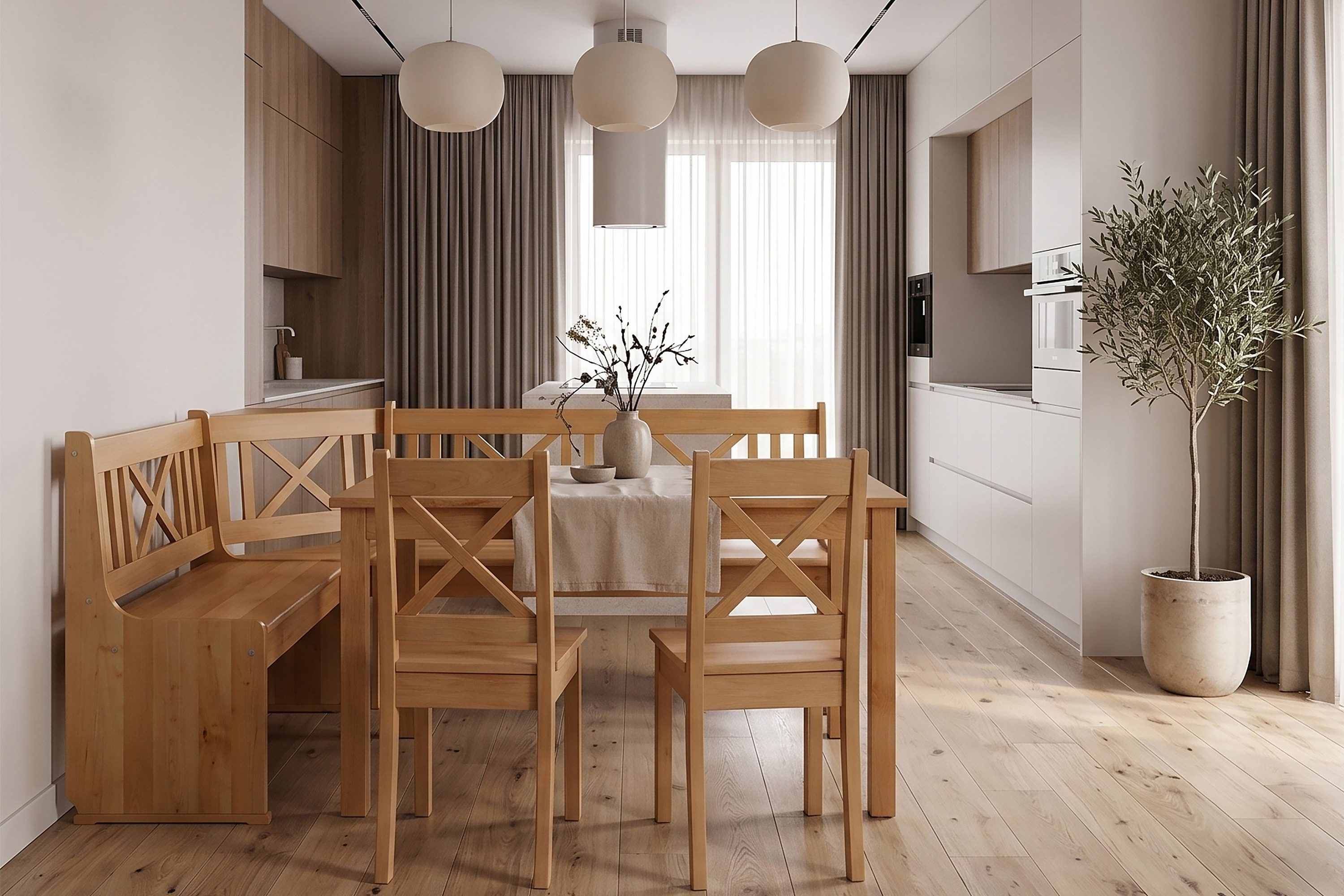 KONSIMO® Eckbankgruppe CULIO Küchenbank, Sitzgruppe, hergestellt in der EU, (Staufach unter der Sitzfläche, 4-tlg., Eckbank, 2 Stühle und Tisch), perfekt für Küche, Massives Erlenholz, Landhaus