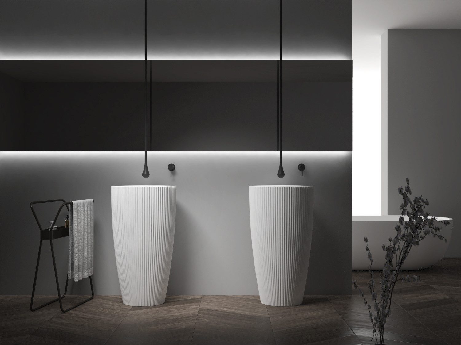 Bernstein Waschtisch TWZ316 50cm Weiß matt, Standwaschbecken Antik-Design Säule rund Mineralguss
