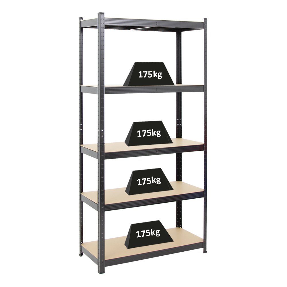 PROREGAL® Schwerlastregal Schwerlastregal Ragnar, HxBxT 180x90x40 cm, Fachlast 175kg, Schwarz, Komplett-Set, Traglast von 175 kg pro Ebene bzw. Gesamttraglast von 875kg je Regal