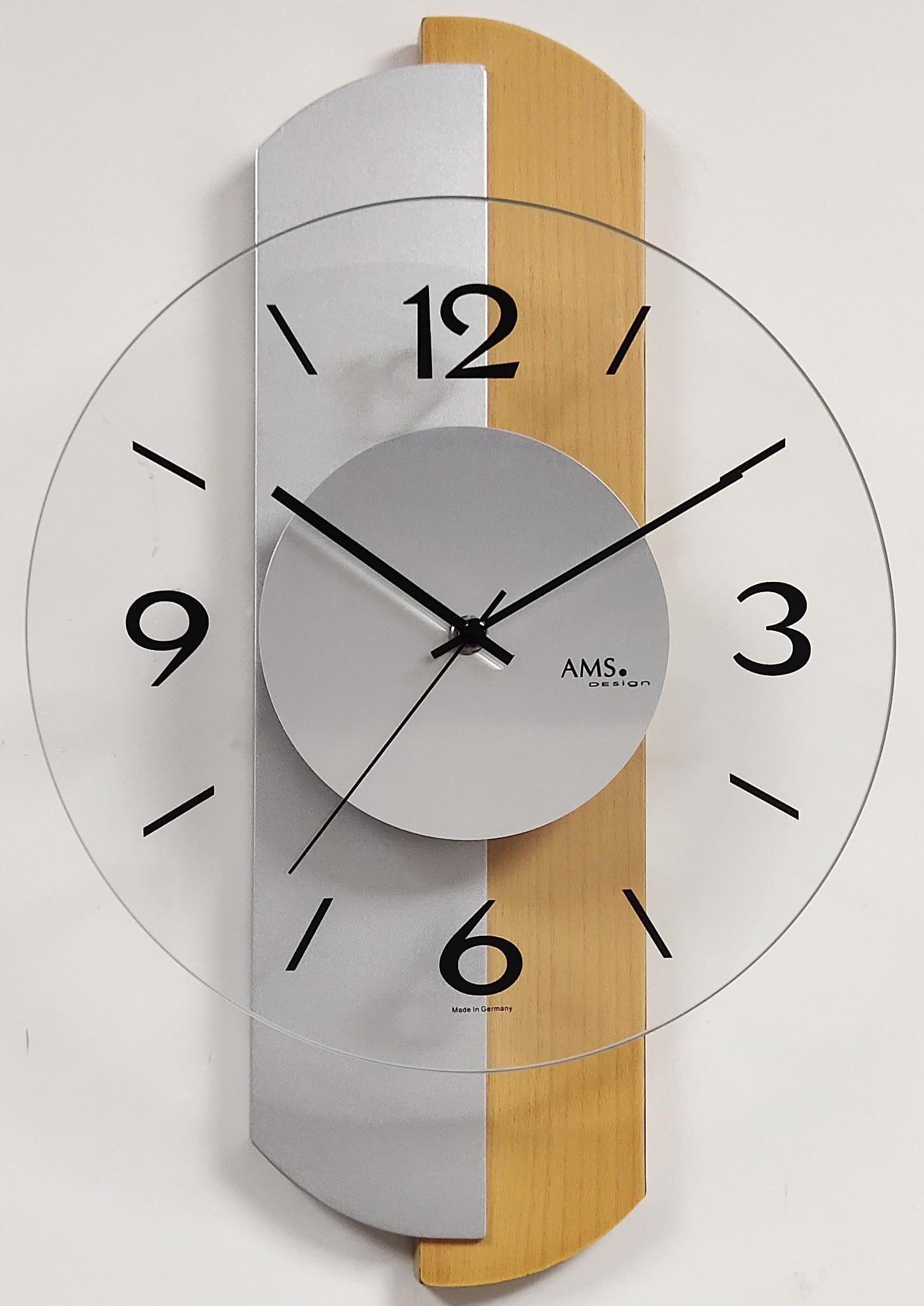 AMS Wanduhr W9209 (Made in Germany,Holz,Buche,Wohnzimmer,Esszimmer,Küche,Arbeitszimmer)