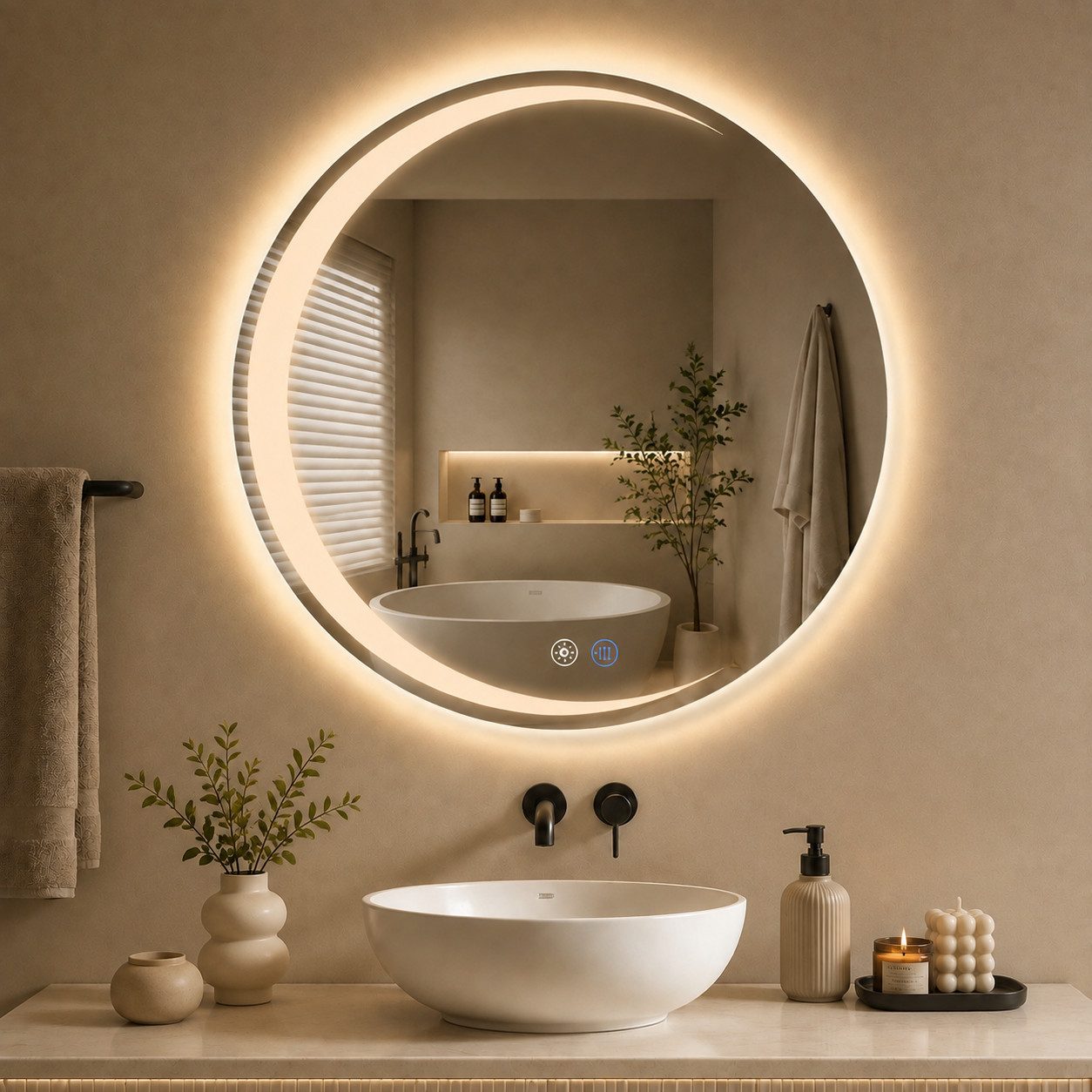 Nettlife Wandspiegel LED spiegel mit Beleuchtung Rund 50/60/70/80cm Badspiegel, zimmerspiegel mit Touch Schalter und Entfogger Funktion