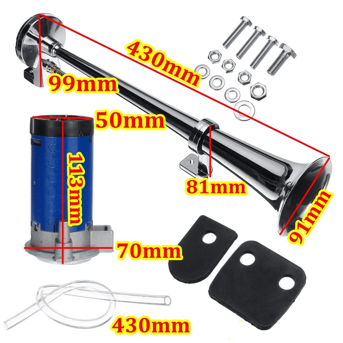 Insma Signaltrompete, 178DB Auto LKW Singal Trompete Hupe Lufthorn Laut Chrom DC 12V