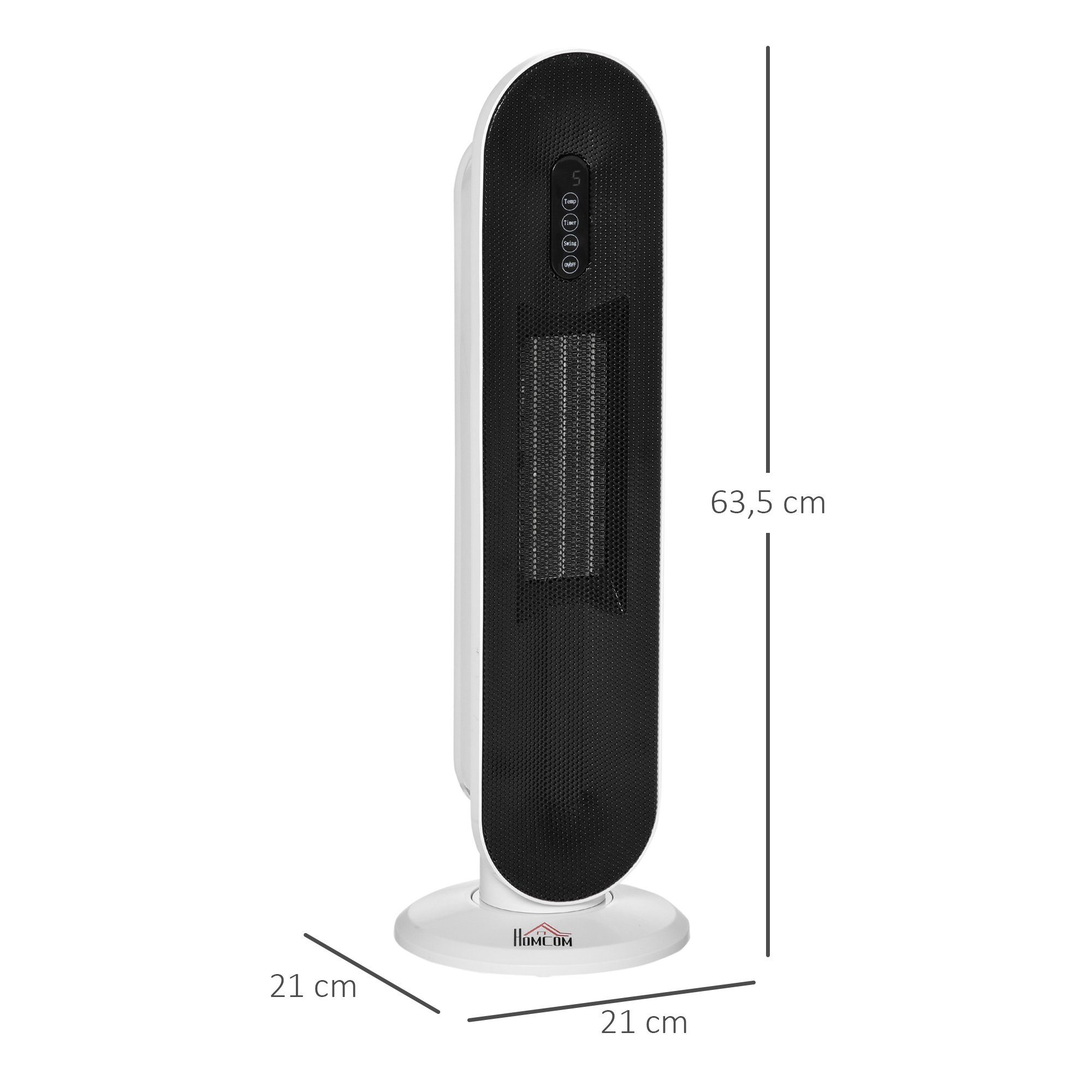 HOMCOM Heizlüfter Heizgerät, Elektroheizer Keramik Heizturm mit Fernbedienung, 2000 W, 24-Stunden-Timer Oszillation Heizung, 21 x 21 x 63,5 cm