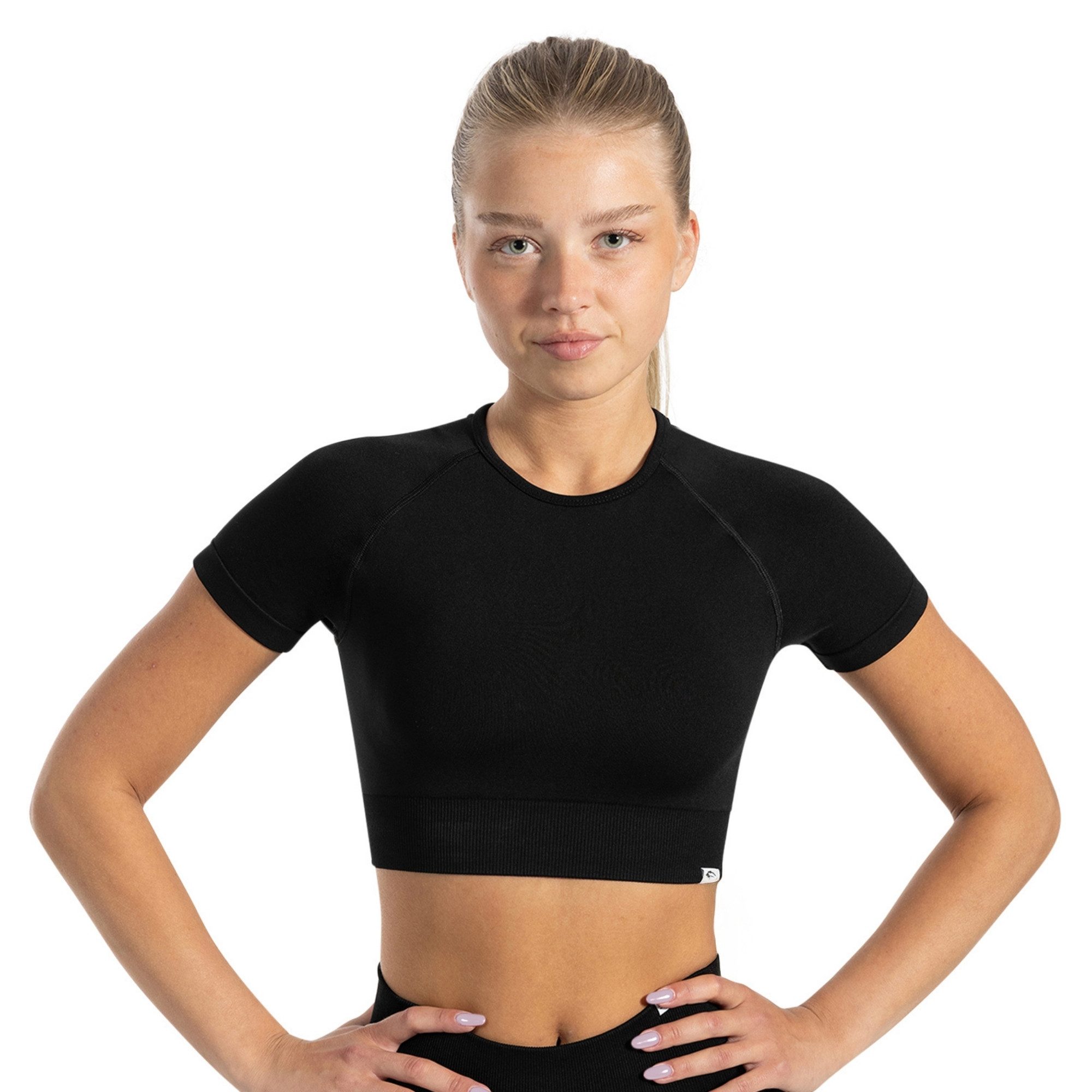 T-Shirt Elna, Crop Top mit Rundhalsausschnitt, kurzen Ärmeln & Rippbund