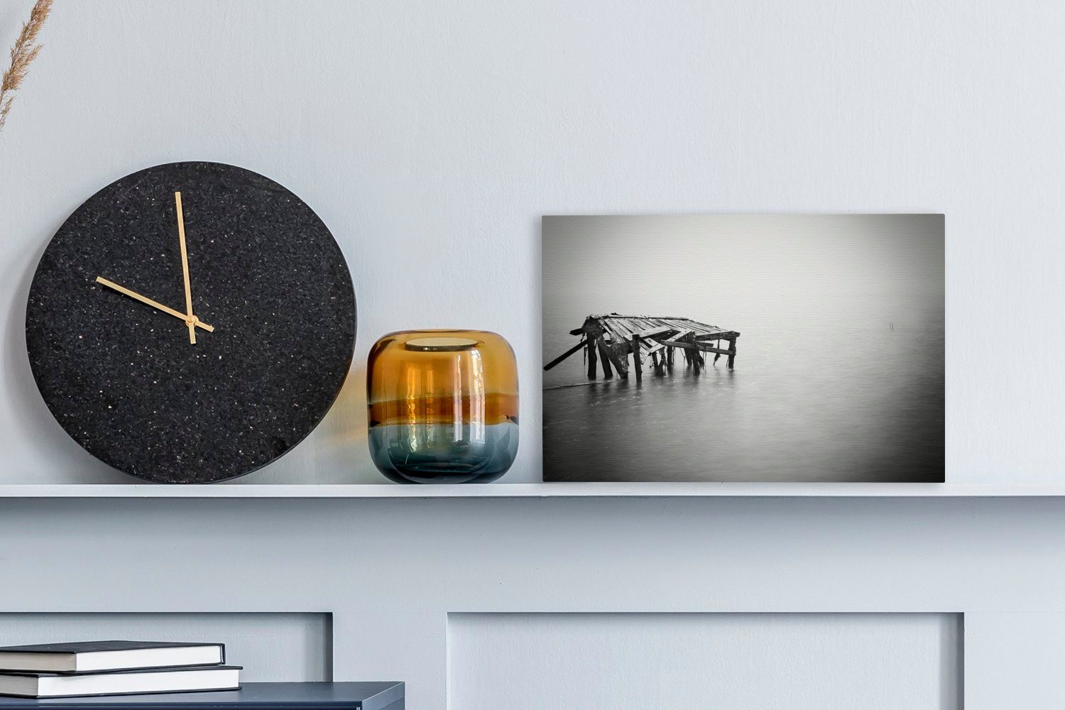 minimalistische (1 Leinwandbild St), weiß cm Schwarz Aufhängefertig, OneMillionCanvasses® Leinwandbilder, und Wanddeko, Wandbild Meereslandschaft, 30x20