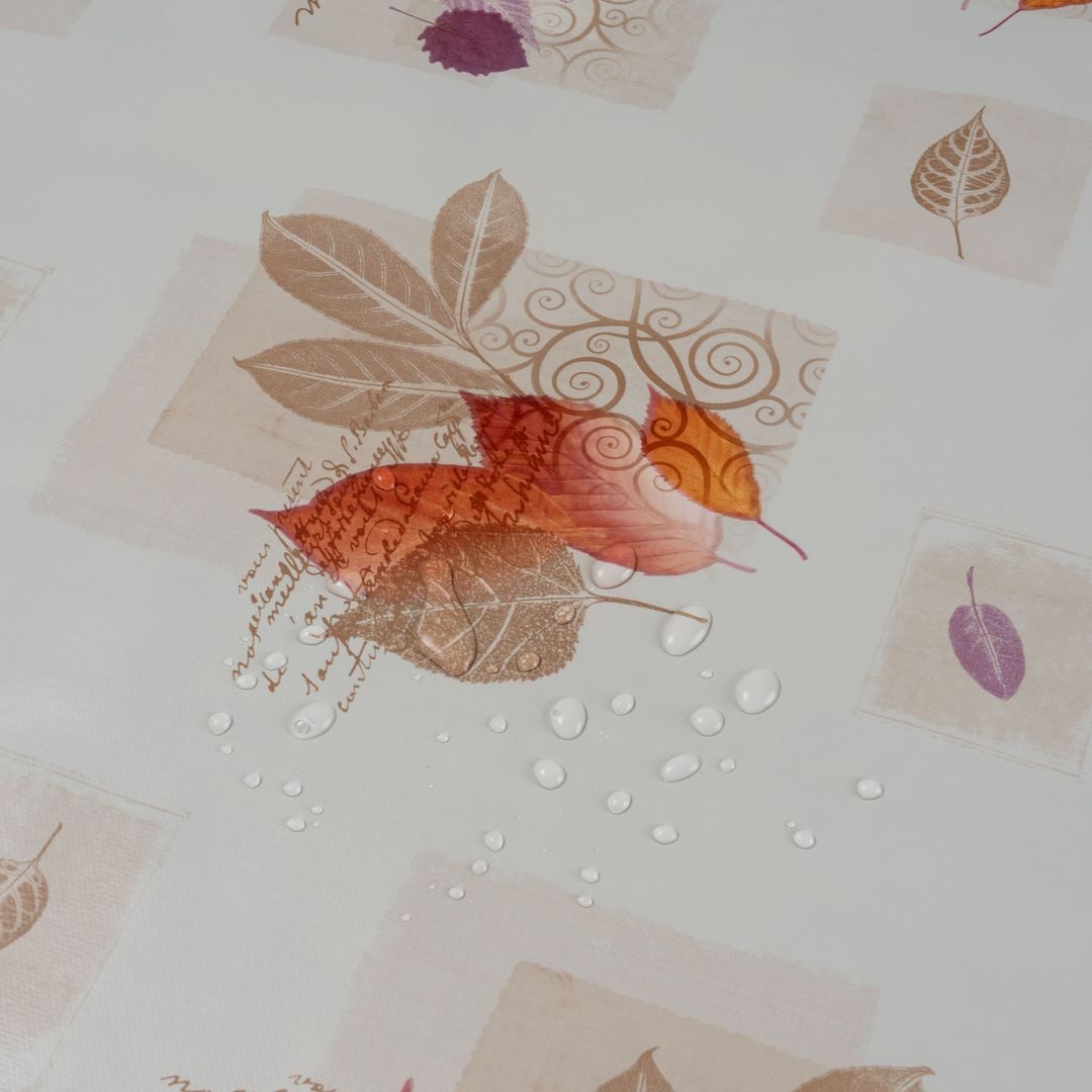 laro Tischdecke Wachstuchtischdecke Blätter Herbstdesign Creme PVC Eckig – Bild 2 von 5