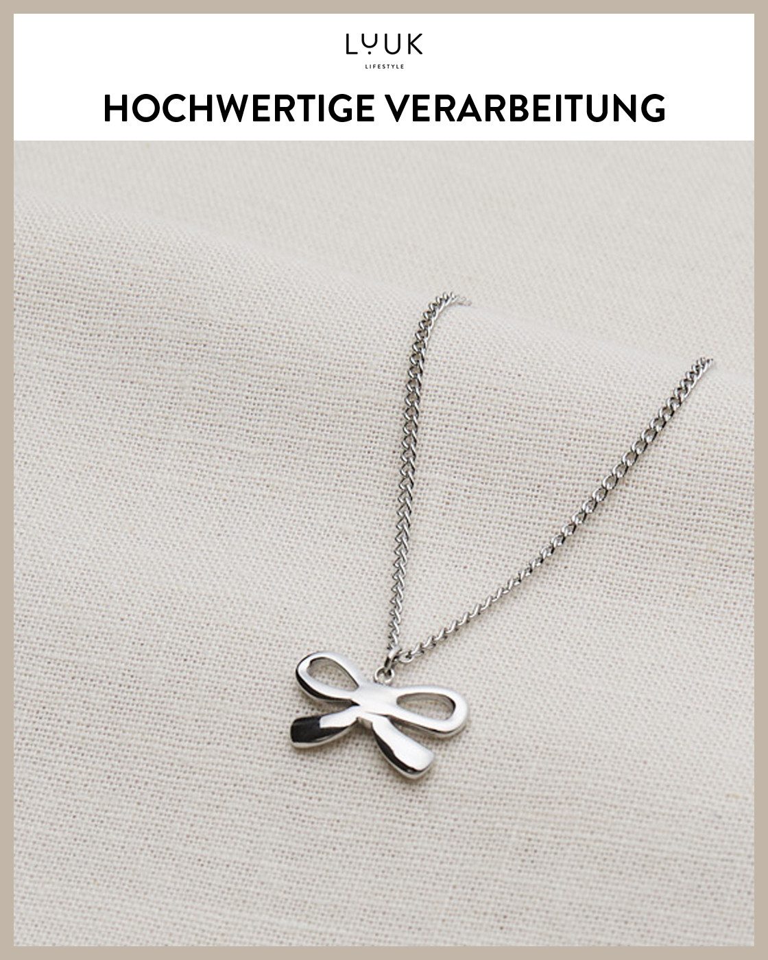 LUUK LIFESTYLE Kette mit Anhänger Schleife, wasserfeste Halskette aus Edelstahl