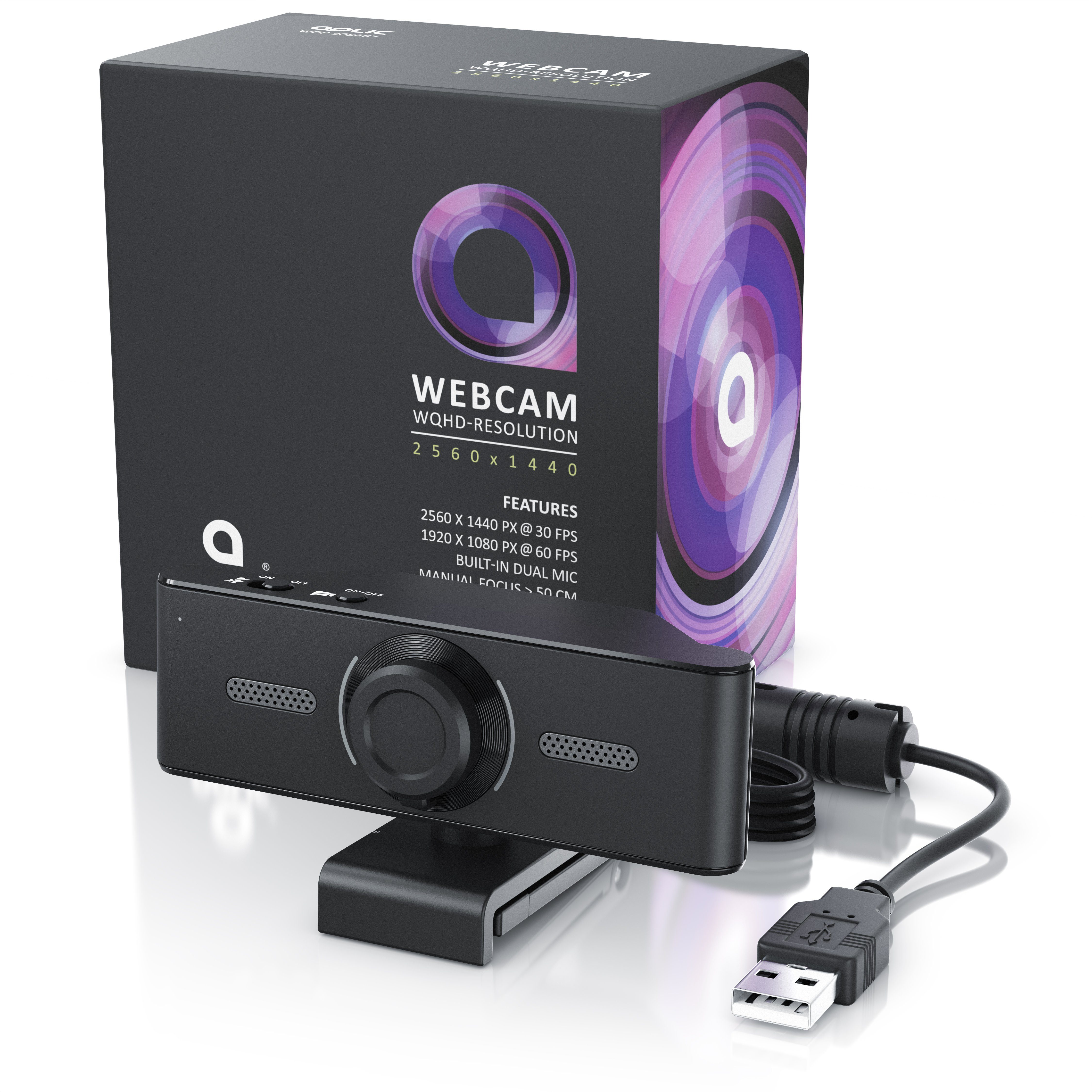 Full Fokus, (2K @ FHD @ Dual 30 Stativgewinde) HD-Webcam manueller Mikrofon, 60 Hz, Aplic Hz,