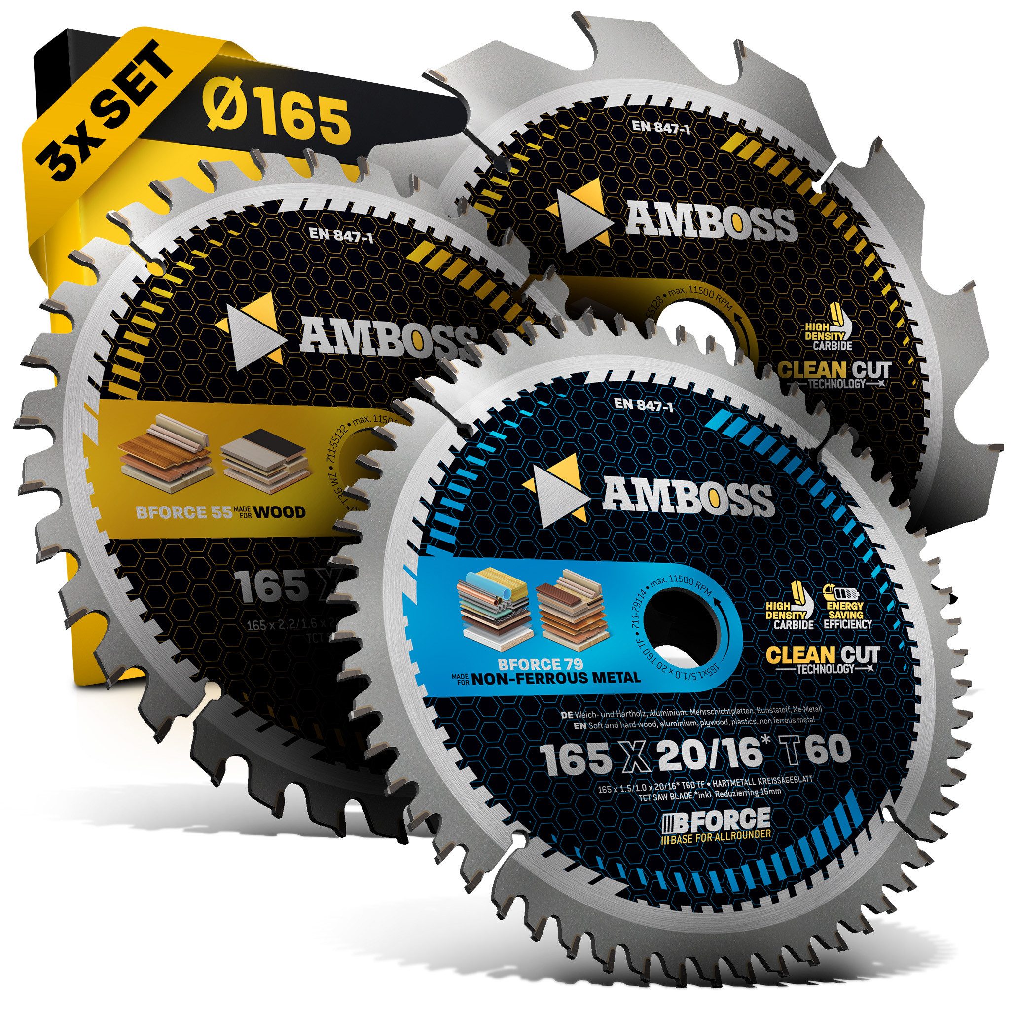 Amboss Werkzeuge Kreissägeblatt Ø165 x 20 Hand- Kreissägeblatt Set passend für