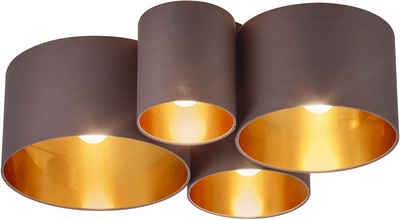Große Deckenleuchte rund Ø38cm Metall Braun Gold 3xE27 Creme Innen Decken Lampe