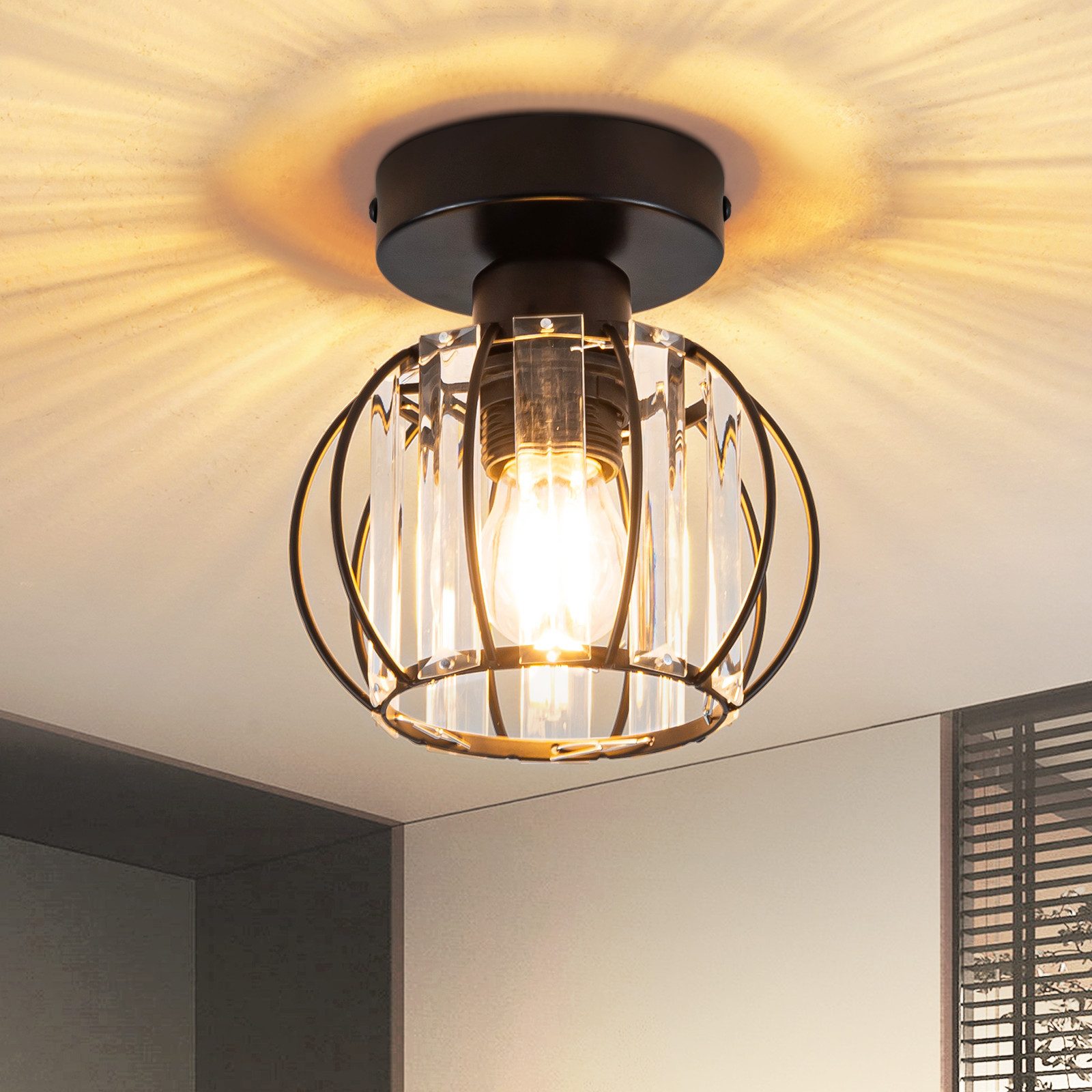 ZMH Deckenleuchte Whonzimmer Schwarz Kristall Modern Deckenleuchte E27 Vint günstig online kaufen