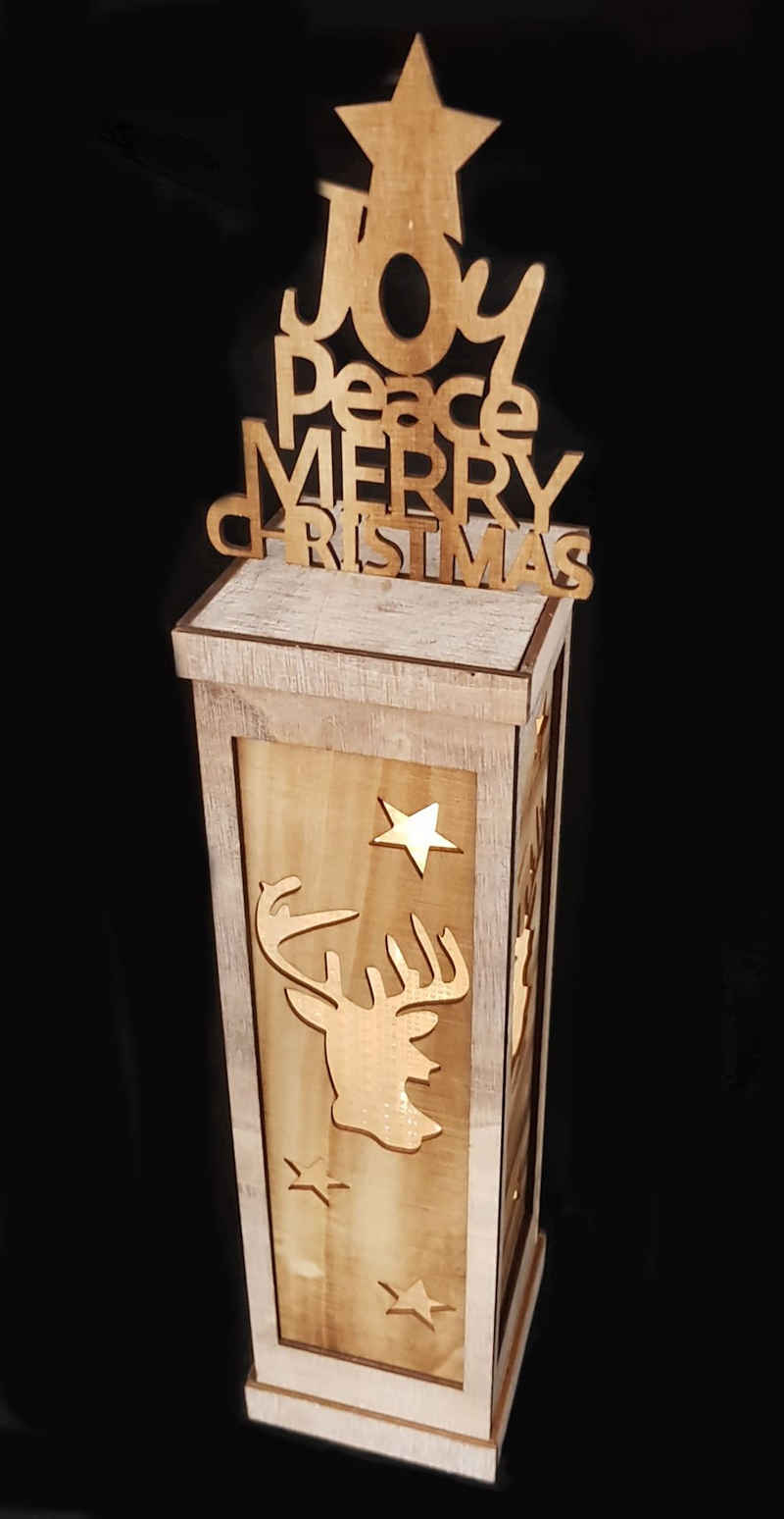 Spetebo LED Dekofigur Holz Deko Turm 70 cm - Weihnachts Deko warm weiss, An / Aus, LED, warm weiss, Weihnachts Deko warm weiss beleuchtet