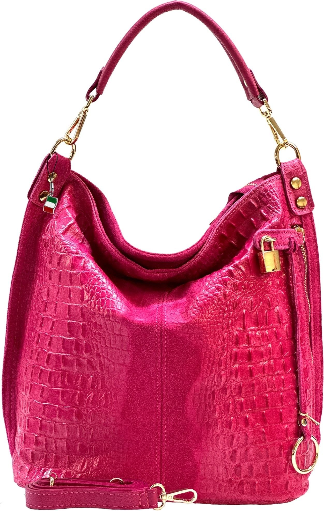 FLORENCE Beuteltasche Florence Beuteltasche Echtleder fuchsia (Beuteltasche), Damen Beuteltasche, Shopper Leder, fuchsia, pink ca. 41cm x 33cm hoch