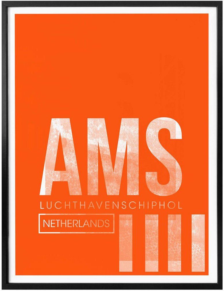 Poster AMS Amsterdam, Bild, Wandposter Wandbild Flughafen Wandbild, St), (1 Wall-Art Poster, Flughafen