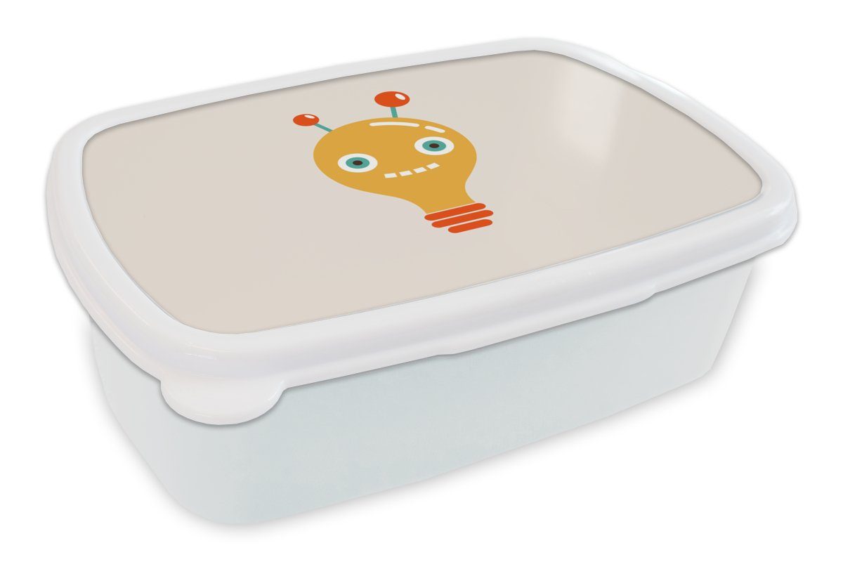 und Kinder Jungs - Erwachsene, und Kunststoff, für Antenne MuchoWow - - Glühbirne - Mädchen (2-tlg), für Kinder, Lunchbox Brotdose, Roboter weiß Gesicht Brotbox