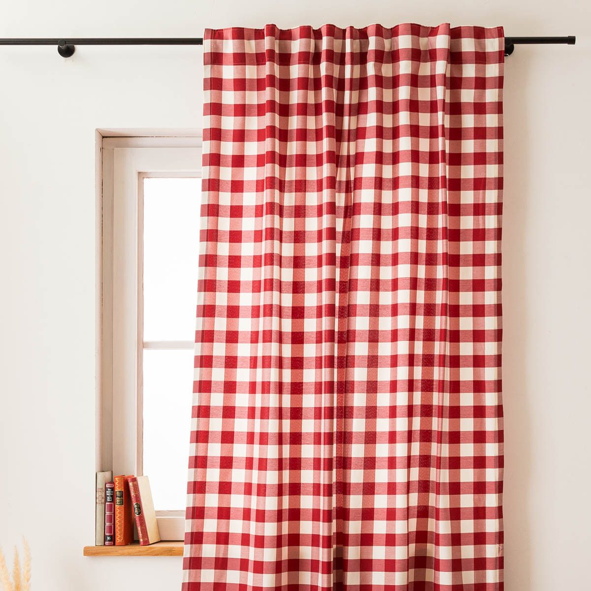 SCHÖNER LEBEN. Vorhang Vorhang Smok-Schlaufe Karo rot weiß 245cm von SCHÖNER LEBEN., Smokband, blickdicht, Kunstfaser, handmade