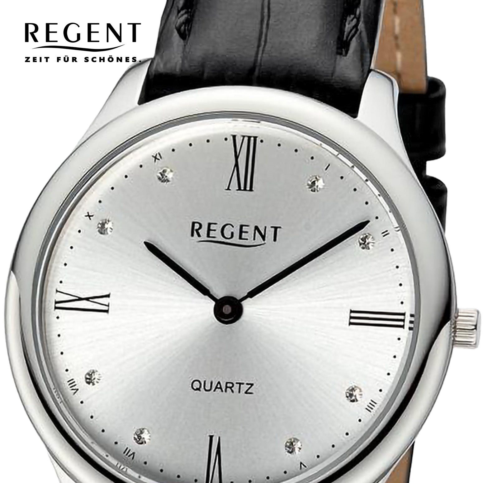 Regent Quarzuhr Regent Damen Armbanduhr Lederarmband (ca. Damen rund, extra Armbanduhr groß 33mm), Analog