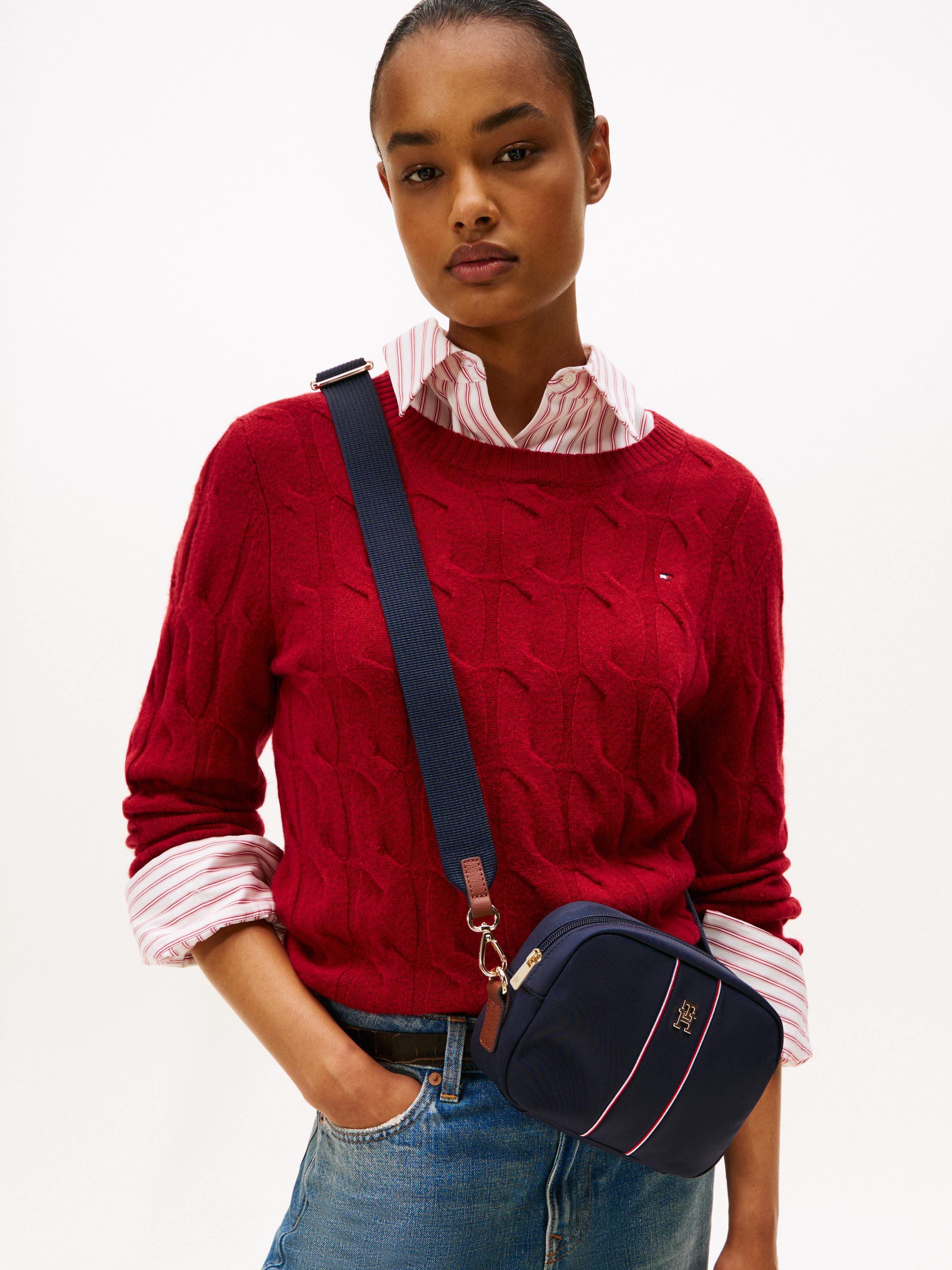 Tommy Hilfiger Mini Bag TH ESSENTAIL, Damen Umhägetasche, Schultertasche mit Streifen und TH-Logoemblem