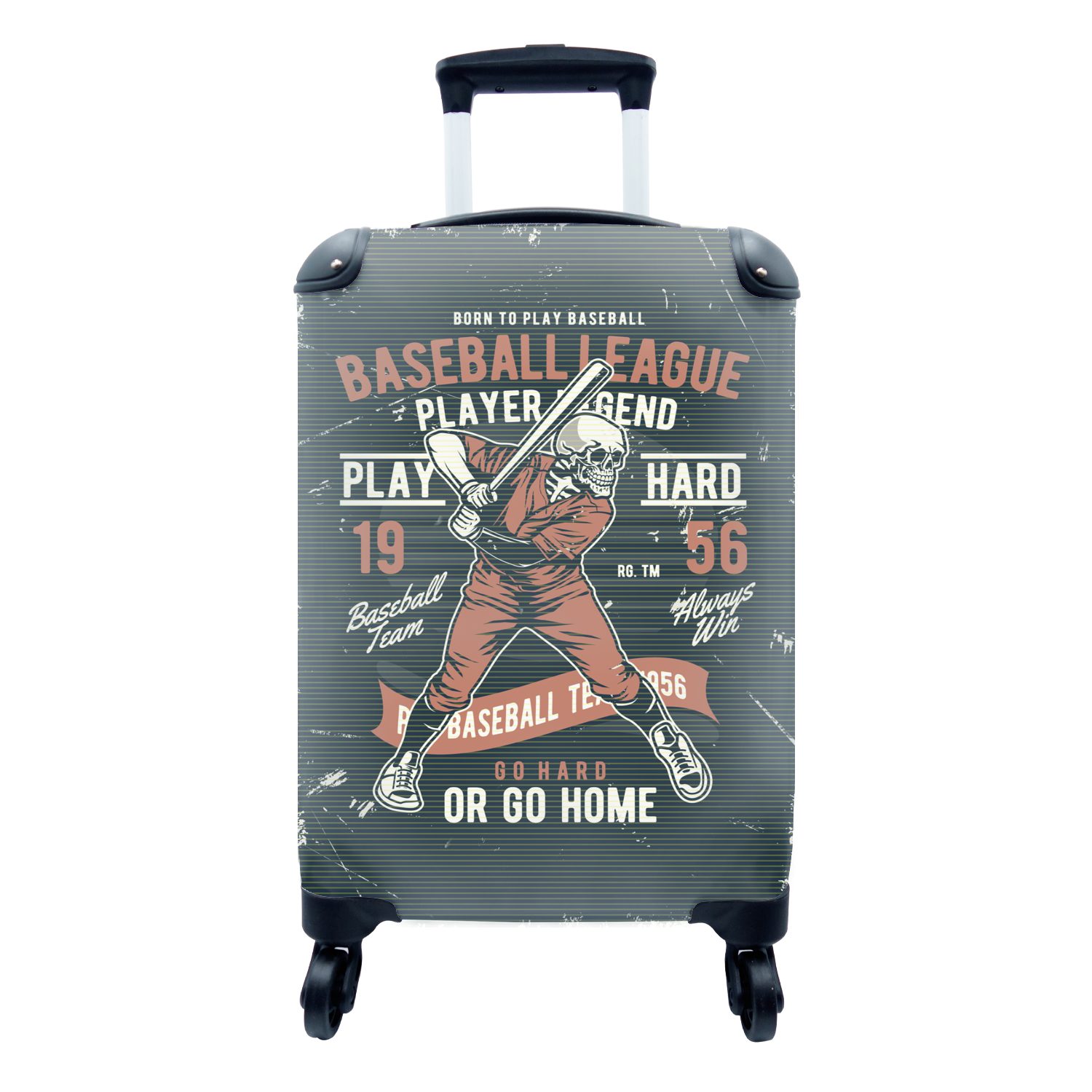 Reisekoffer Totenkopf Rollen, rollen, Handgepäck Vintage Reisetasche Baseball, 4 Ferien, mit Trolley, MuchoWow - - für Handgepäckkoffer