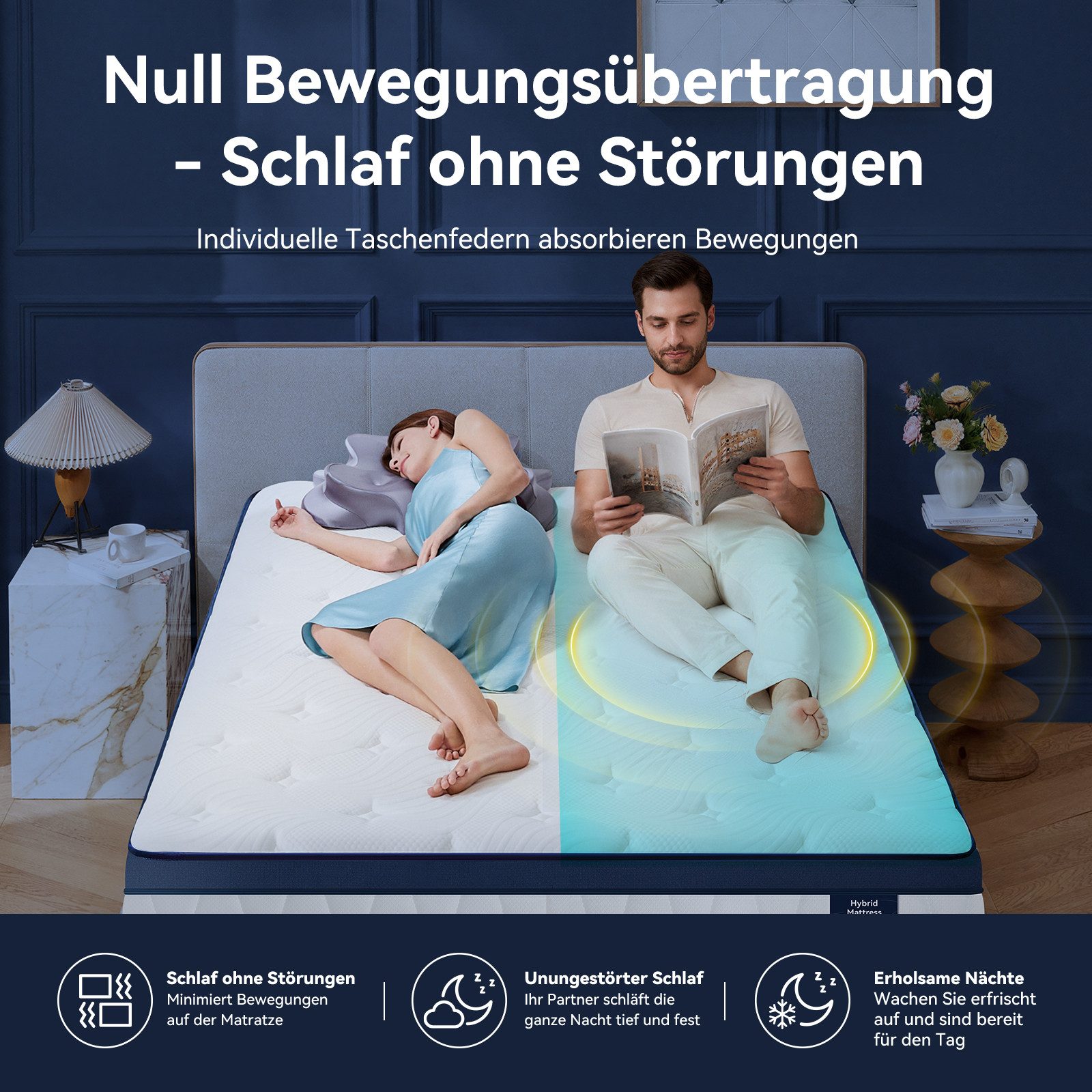 Taschenfederkernmatratze 7-Zonen Taschenfederkernmatratze Hybridmatratze-OEKO‑TEX® H3/H4, Niceluck, 26 cm hoch, Atmungsaktiv, kühlend, punktelastisch, 12‑Schich – Bild 5 von 5