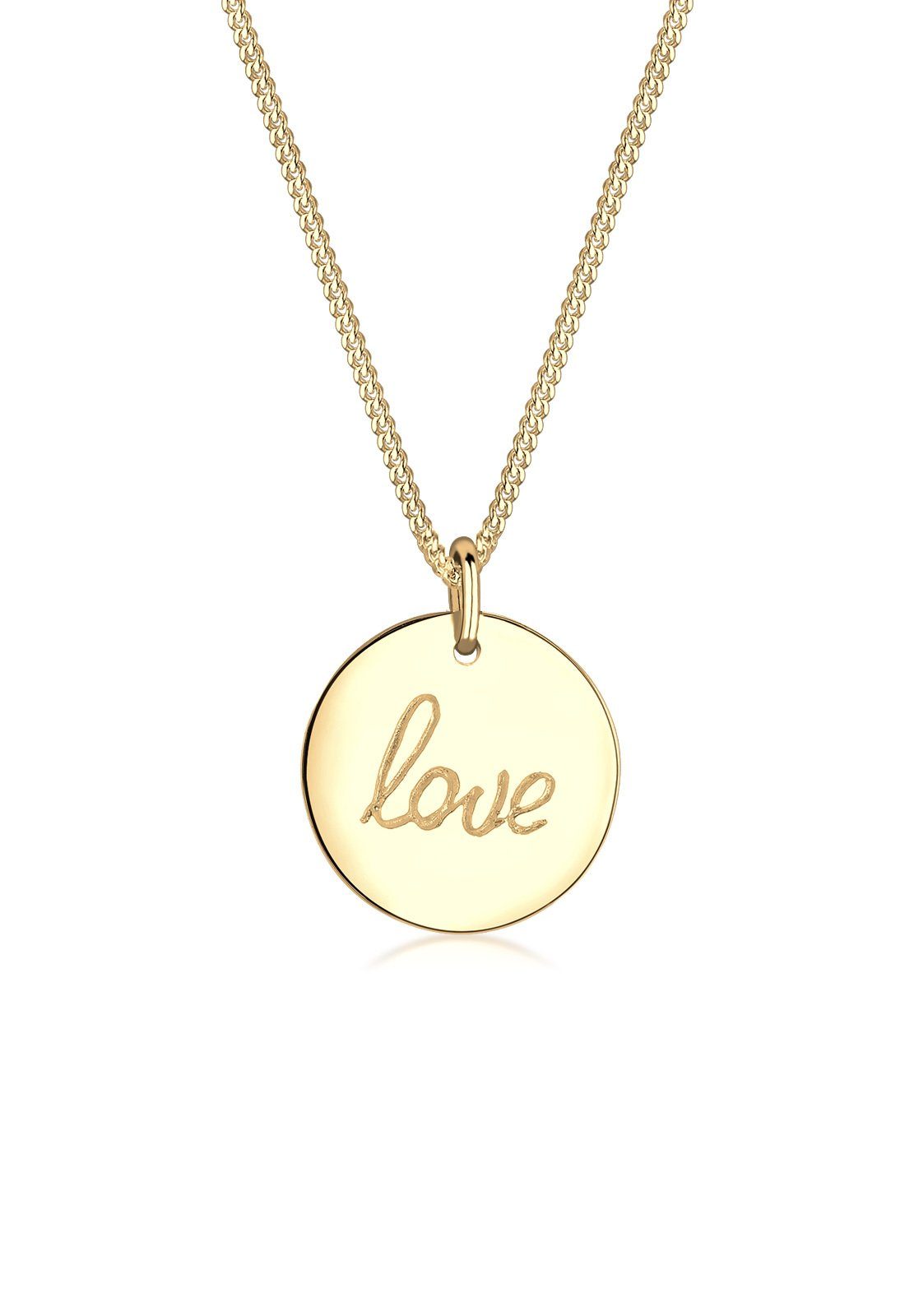 Elli Kette mit Anhänger Love Schriftzug Wording Trend 925 Sterling Silber, Love-Schriftzug Gold