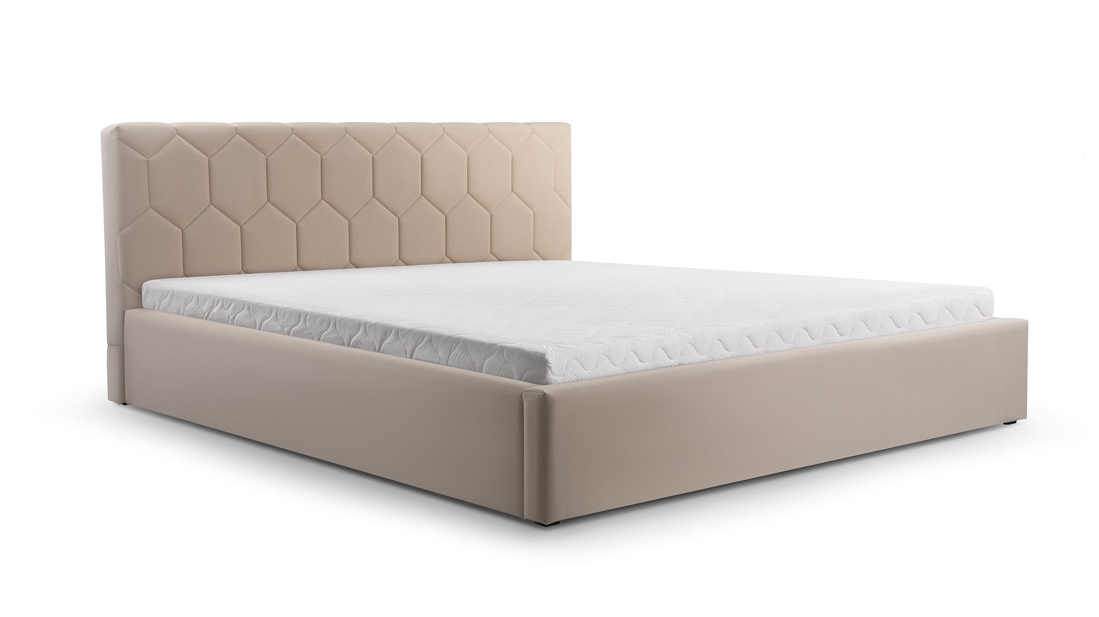 MOEBLO Polsterbett Bett 02 (Double Doppelbett mit Kopfstütze, Rahmenbettgestell, mit Bettkasten und Lattenrost), gepolstertes Kopfteil