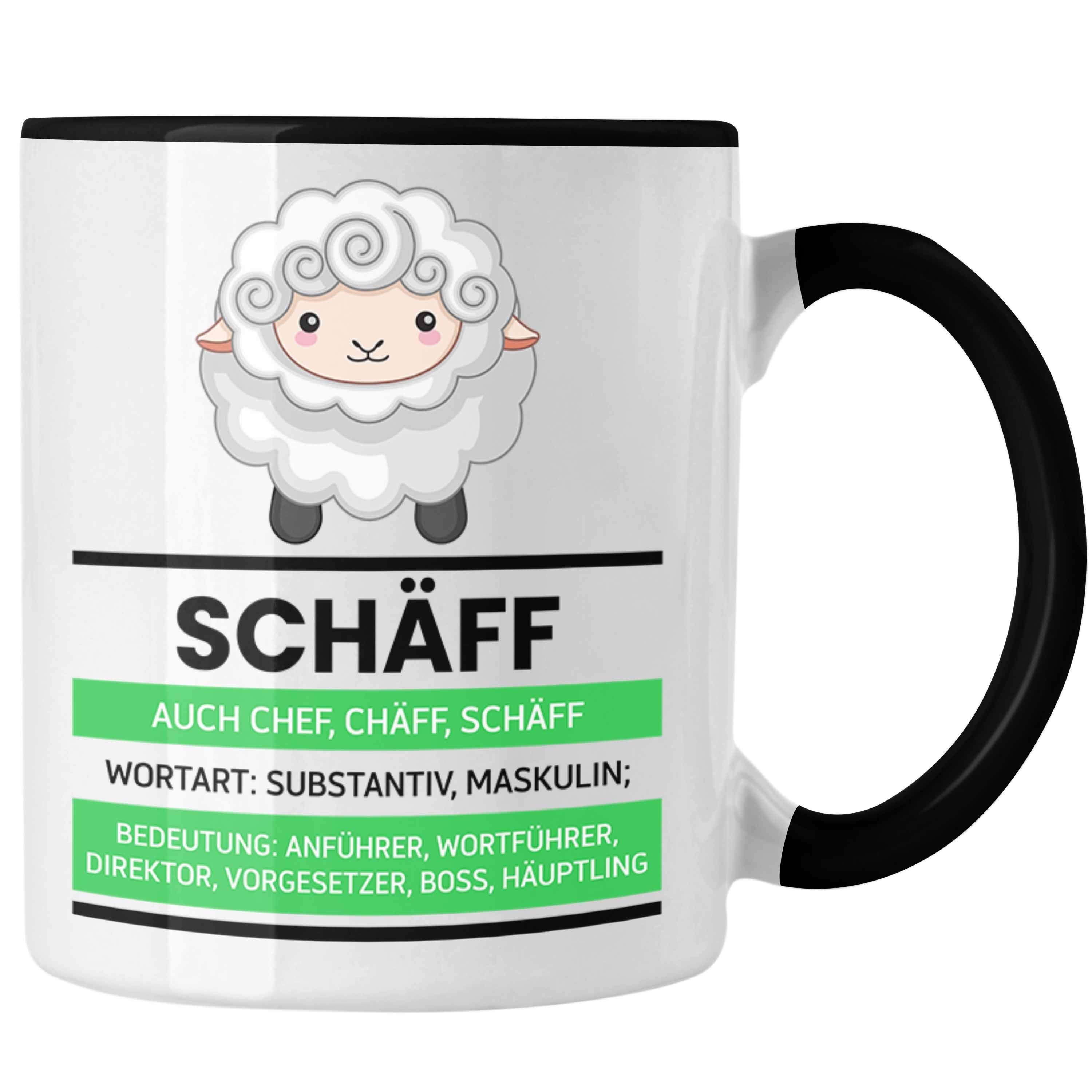 Trendation Tasse Trendation - Schäff Chef Tasse Geschenk Von Team Bester Chef Geschenkidee Lustiger Spruch Schaf Tasse Schwarz