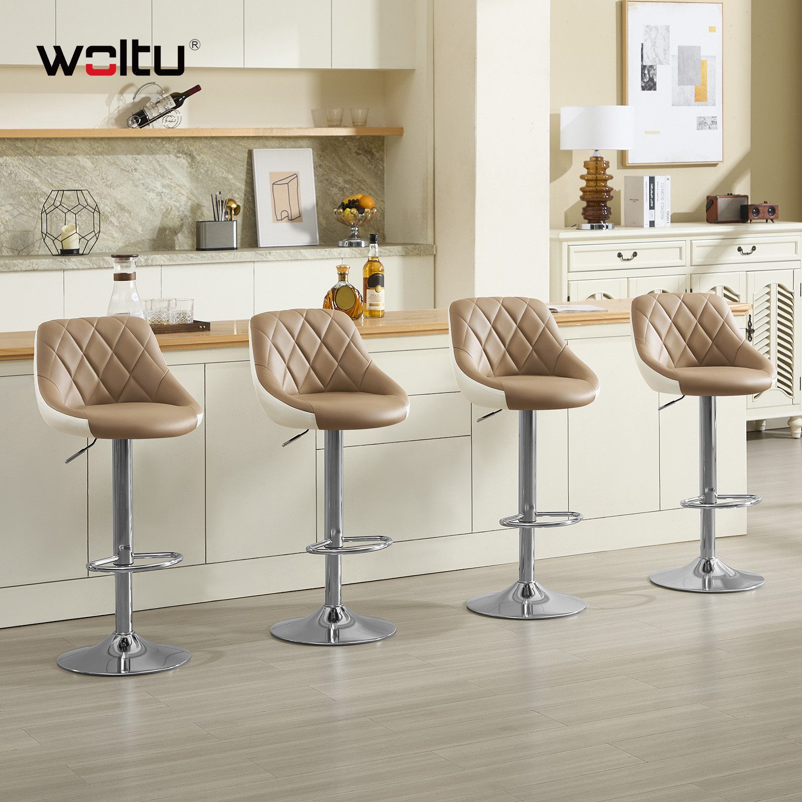 Woltu Barhocker (1 St), höhenverstellbar, drehbar, aus Kunstleder, verchromtem Stahl