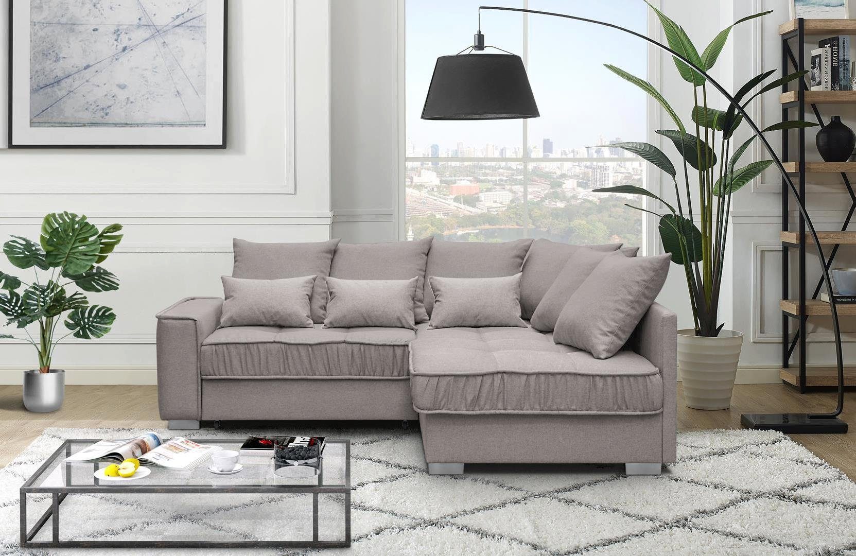 Beautysofa Polsterecke Modern Eckcouch Couch Ralf mit Bettkasten und Schlaffunktion Sofa Cappucino (rino 11 + rino 03)