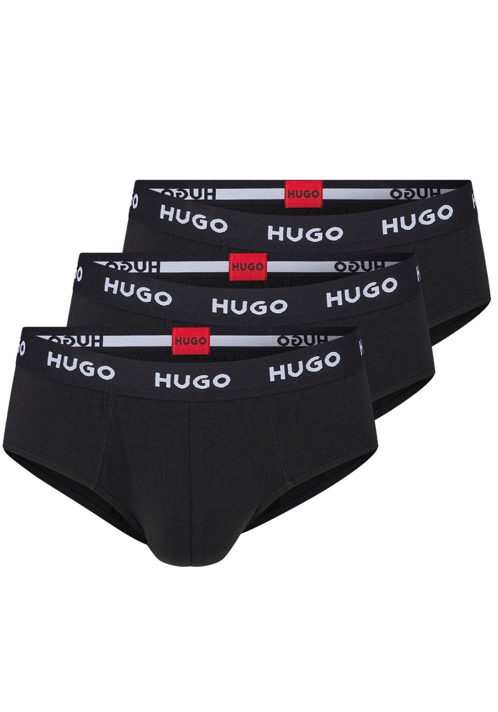 HUGO Hüftslip HIPBRIEF Pack) Logo-Elastikbund 3-St., (Packung, modischem 3er mit TRIPLETPACK HUGO Schwarz