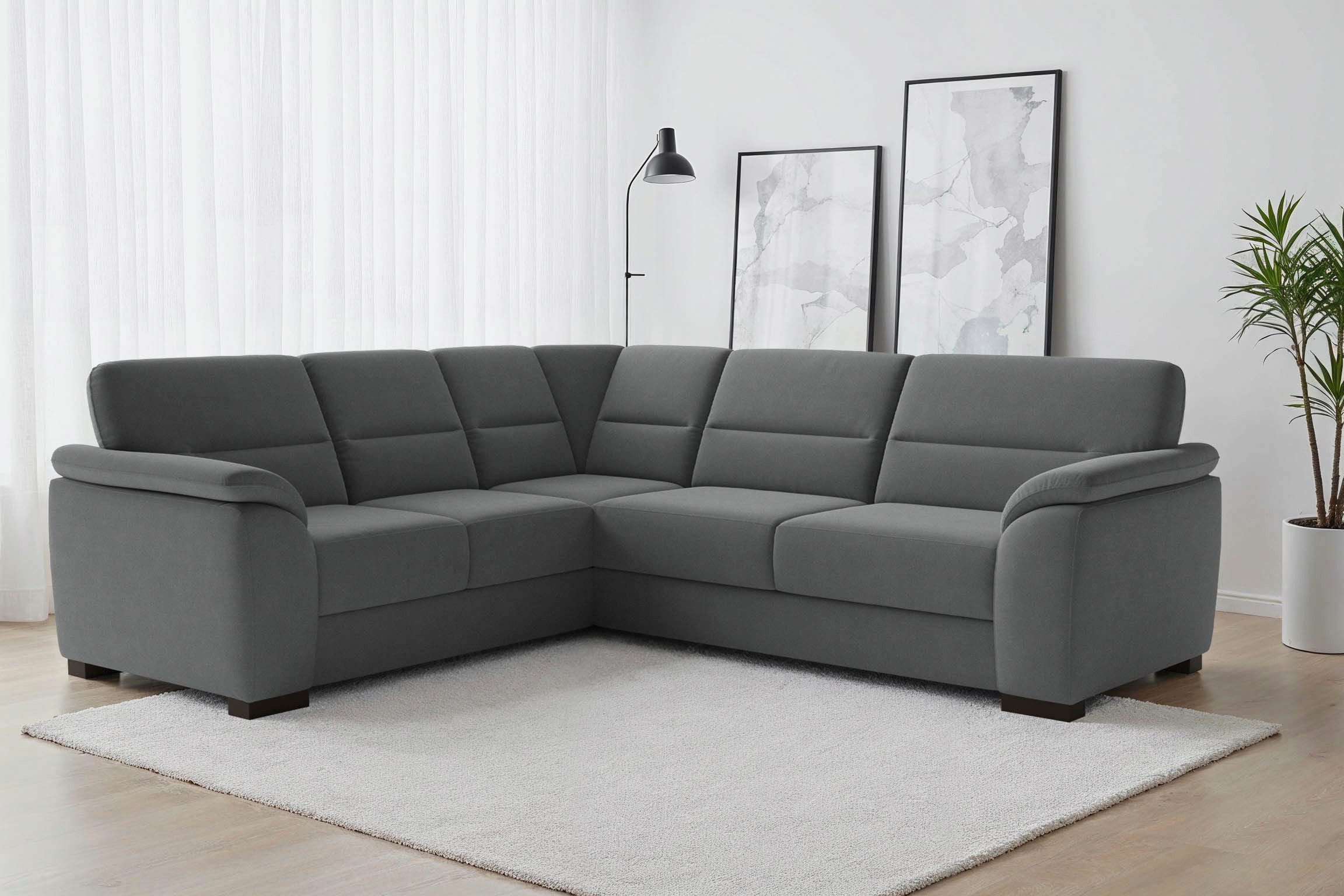 sit&more Ecksofa Montego L-Form, B: 256 cm, große Stoffauswahl, Komfortsitzhöhe 46 cm, optional Schlaffunktion und Schubkasten mit Stauraum