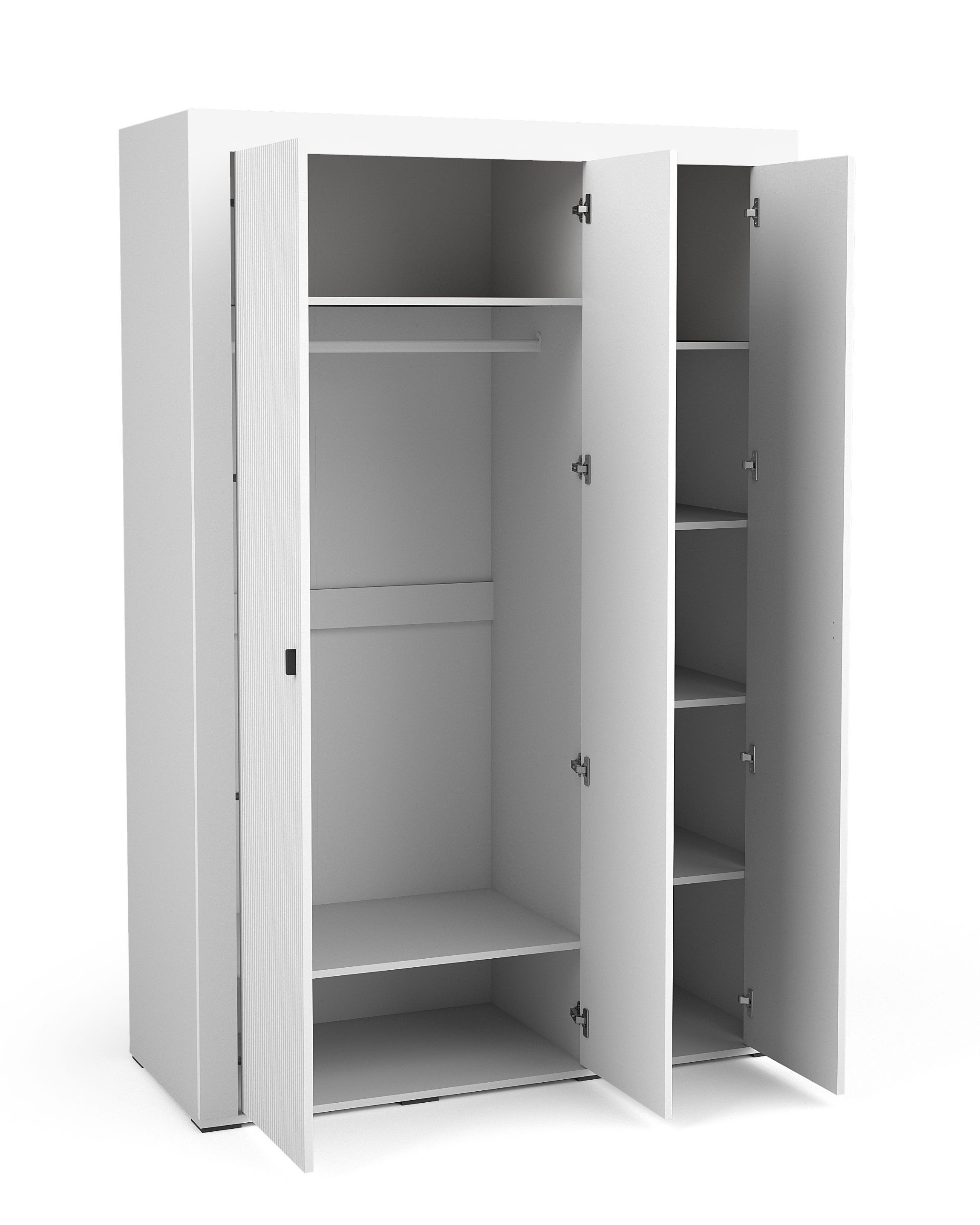 99rooms Drehtürenschrank Kossa (Kleiderschrank, Schrank) Modern Design, 7 Fächer, 6 Einlegeböden, Kleiderstange, mit 3 Türen