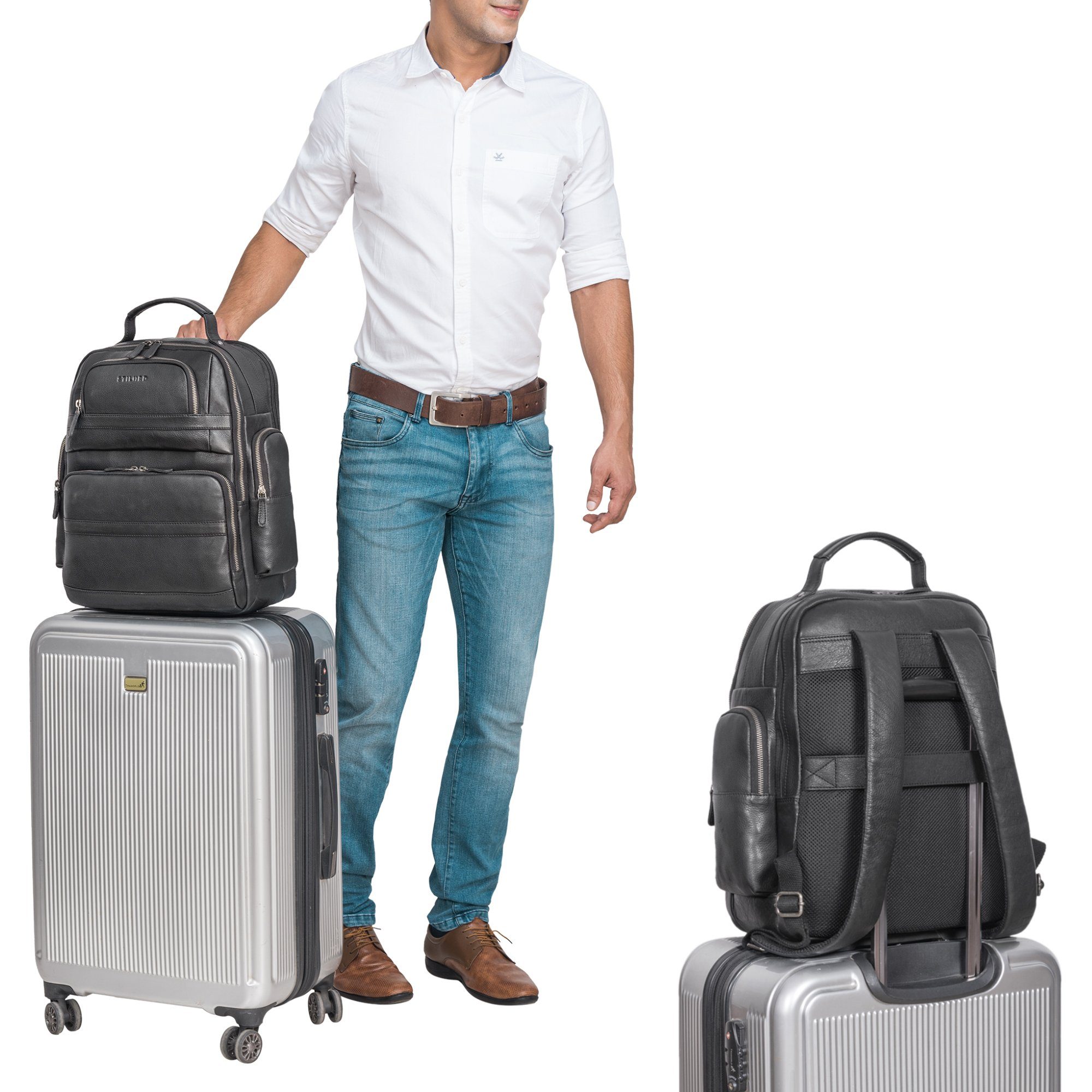 STILORD Notebook-Rucksack "Danny" Leder Arbeitsrucksack für 13 - 14 Zoll Laptops Herren & Damen
