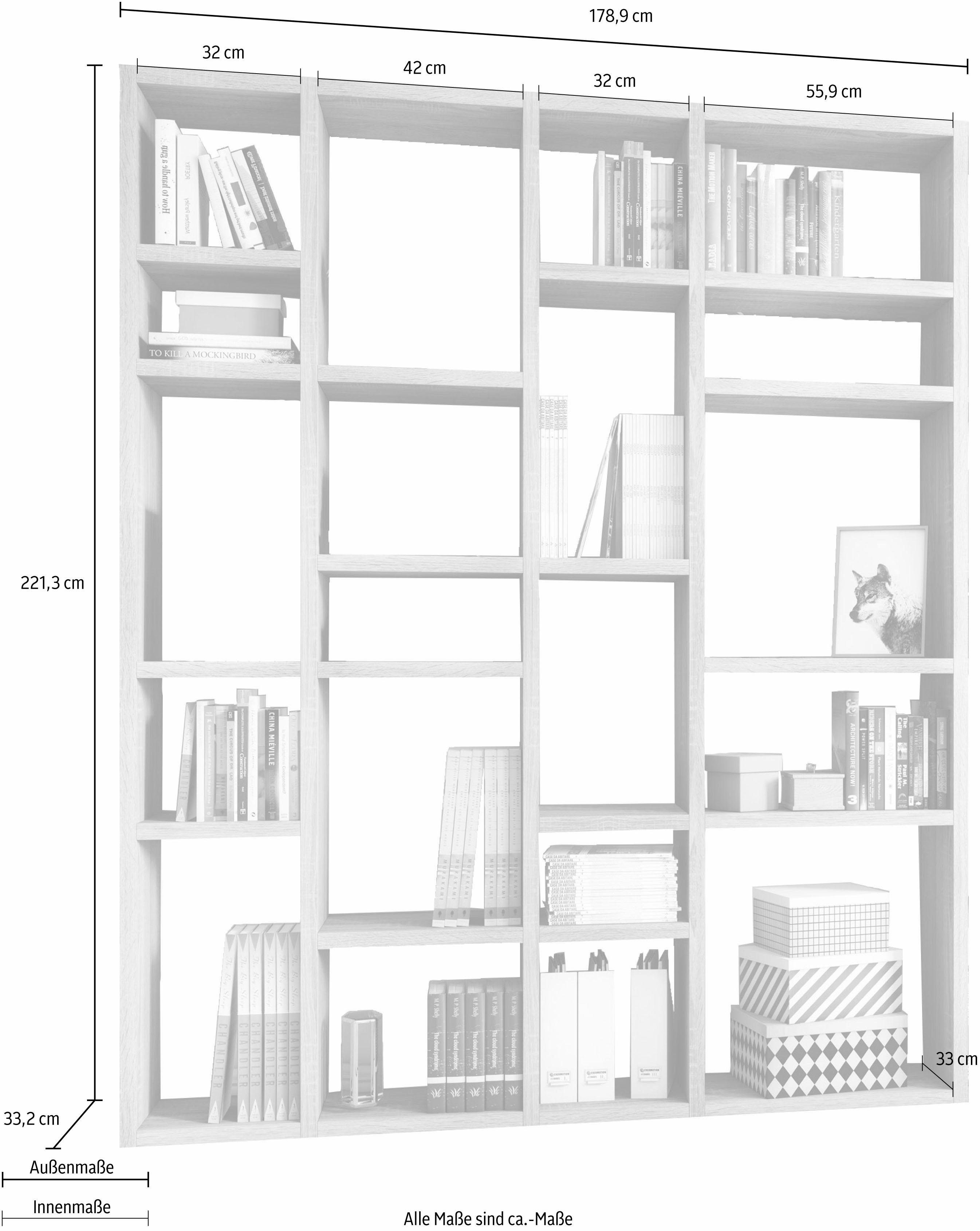 cm 383, Breite 179 möbel fif TORO Eichefarben Sägerau Raumteilerregal