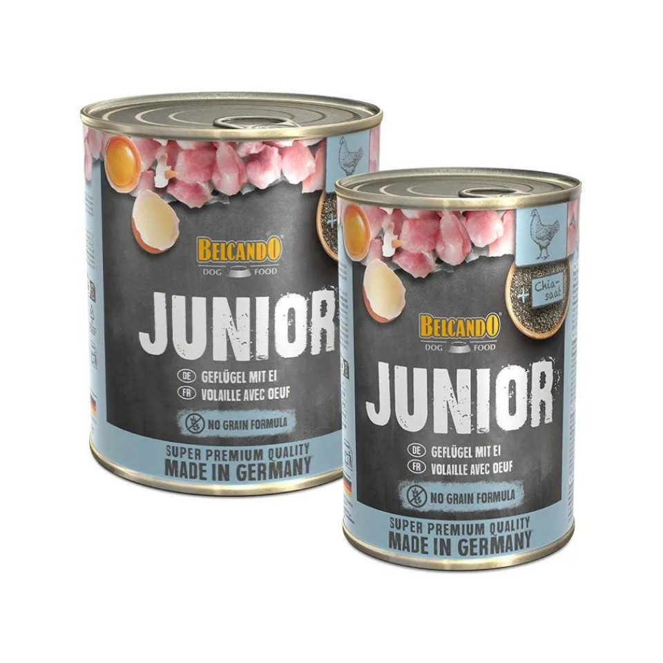 Belcando Junior Geflügel mit Ei - hochwertiges Nassfutter aus der Dose 6x400g, Nassfutter für: Hunde