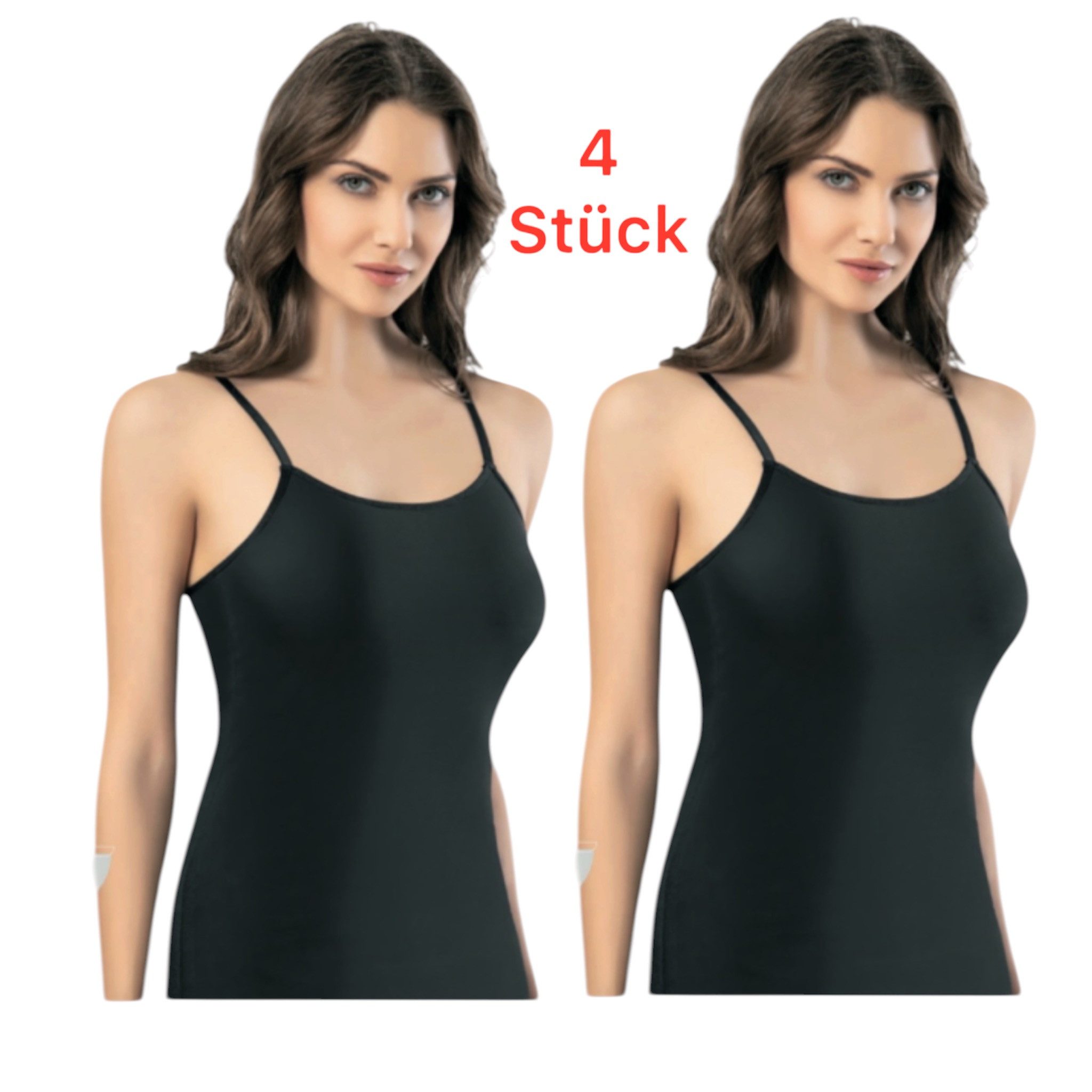 DDOnlineShop Unterhemd Damen Spaghettiträger Tank Top Schwarz 4er Pack (Spar-Set, 4-St., 4er-Pack) Premium Qualität A2016