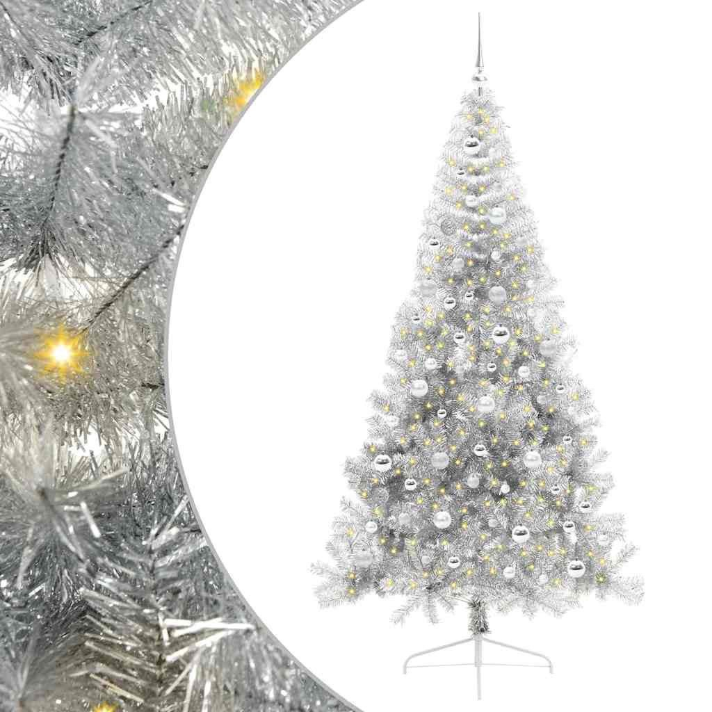 vidaXL Künstlicher Weihnachtsbaum Künstlicher vorbeleuchteter Weihnachtsbaum Silber 210 cm PET
