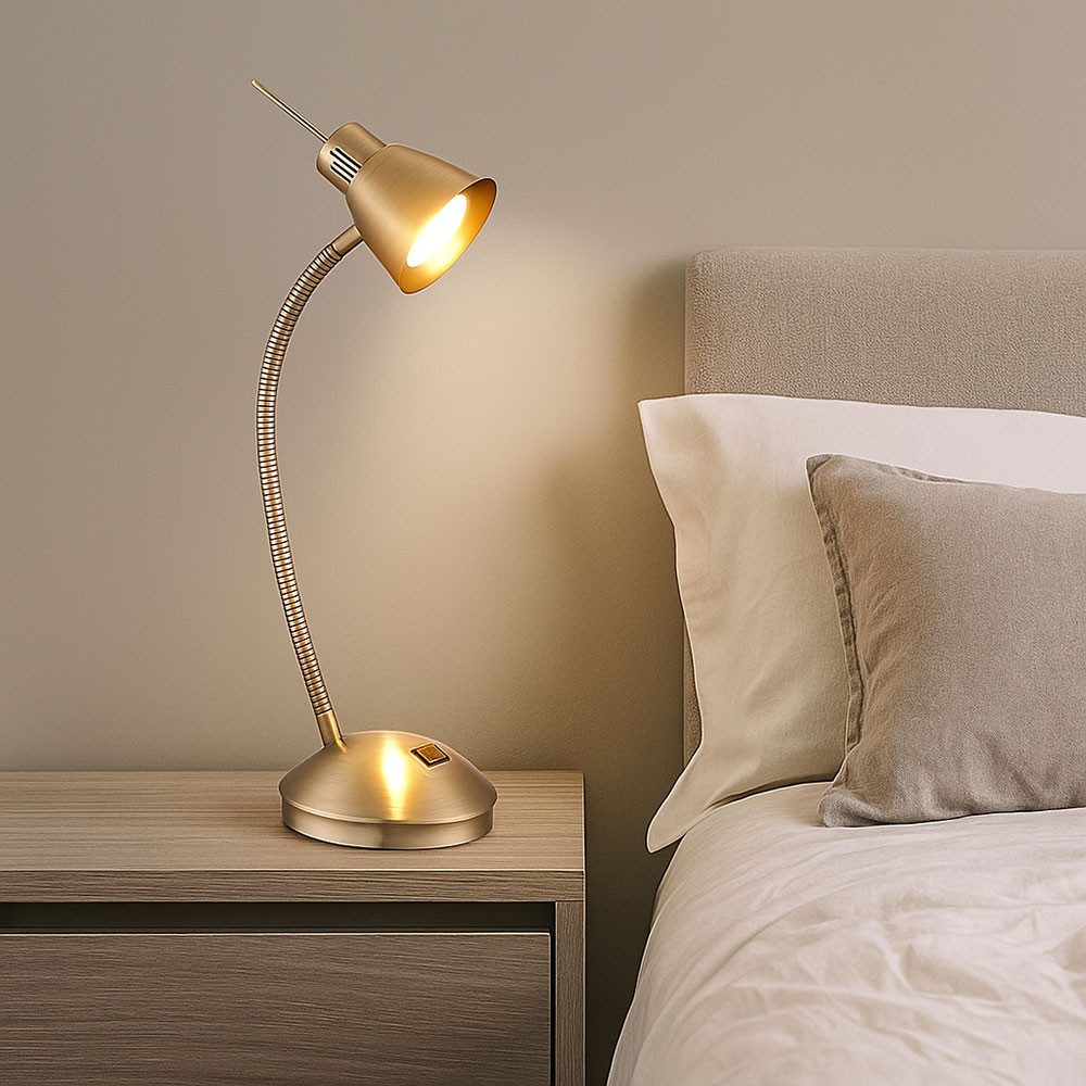 GLOBO LIGHTING Schreibtischlampe, Leuchtmittel inklusive, Warmweiß, Tischleuchte Beistelllampe Bürolampe LED Nachttischlampe flexibel 44cm