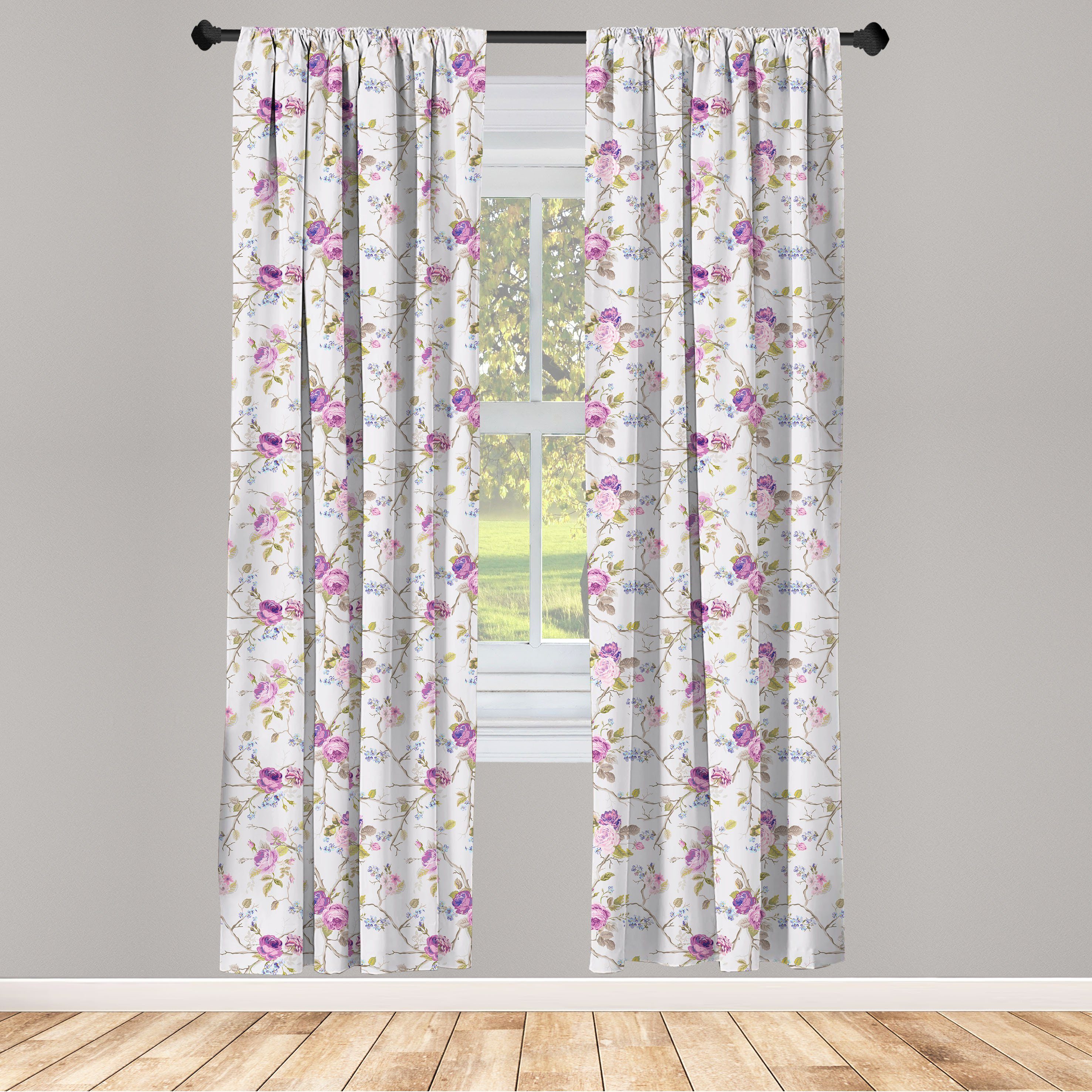 Gardine Vorhang für Wohnzimmer Schlafzimmer Dekor, Abakuhaus, Microfaser, Vintage Rose Weiche Pastellblumen