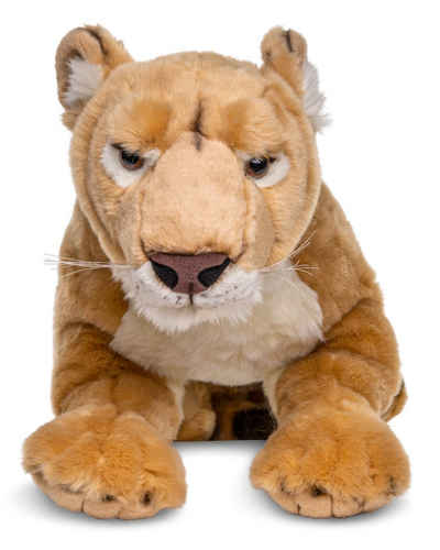 Uni-Toys Kuscheltier Löwin, liegend - 78 cm (Länge) - Plüsch-Wildtier, Löwe - Plüschtier, zu 100 % recyceltes Füllmaterial