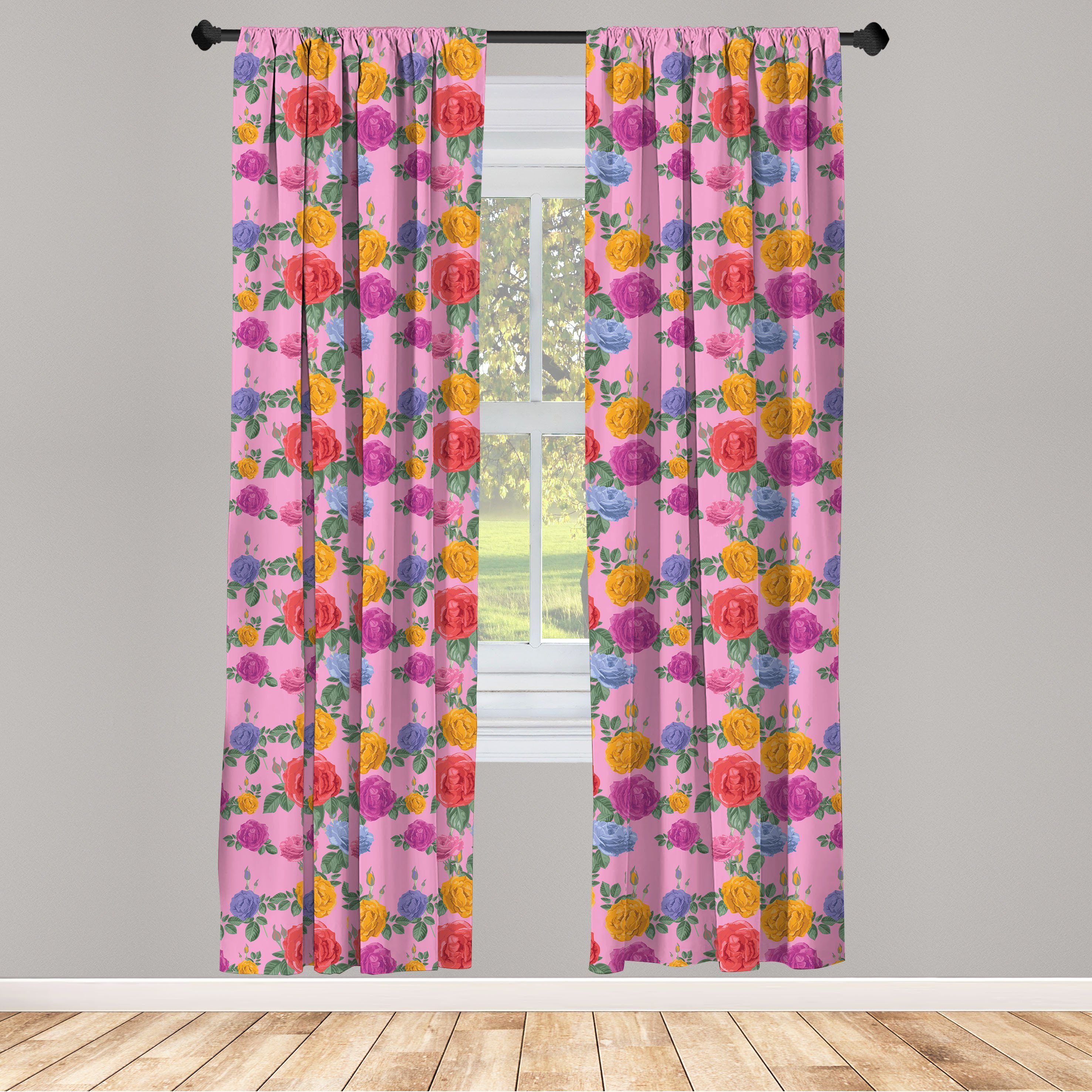 Gardine Vorhang für Wohnzimmer Schlafzimmer Dekor, Abakuhaus, Microfaser, Englischer Garten Bunte Rosen