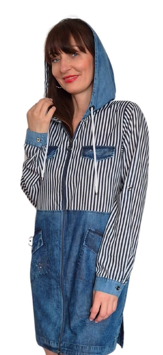 Gio Milano Blusenjacke G28-9102, in Jeansoptik und Strassbesatz 2 Wege Reiß günstig online kaufen