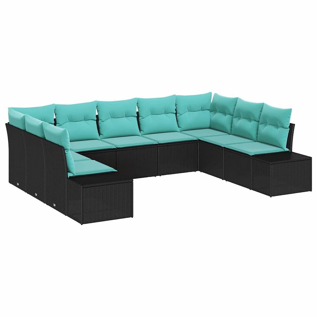 vidaXL Loungesofa Gartensofa-set 9 stk. 8-Sitzanzahl Schwarz und Türkis, 9 Teile
