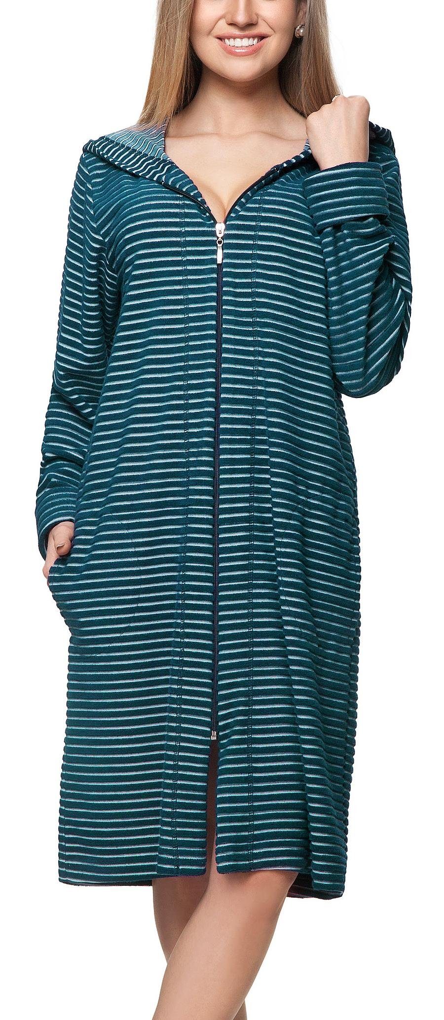 Aquarti Damenbademantel Damen Bademantel Morgenmantel Reißverschluss Streif günstig online kaufen