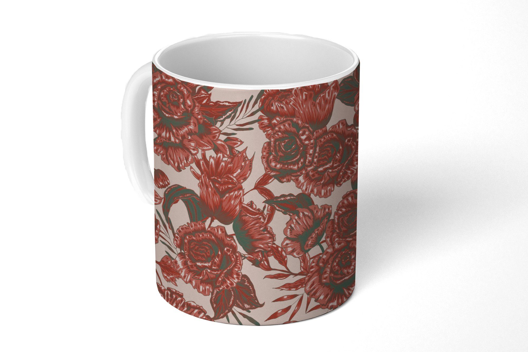 MuchoWow Tasse Rose - Muster - Blumen, Keramik, Kaffeetassen, Teetasse, Becher, Teetasse, Geschenk