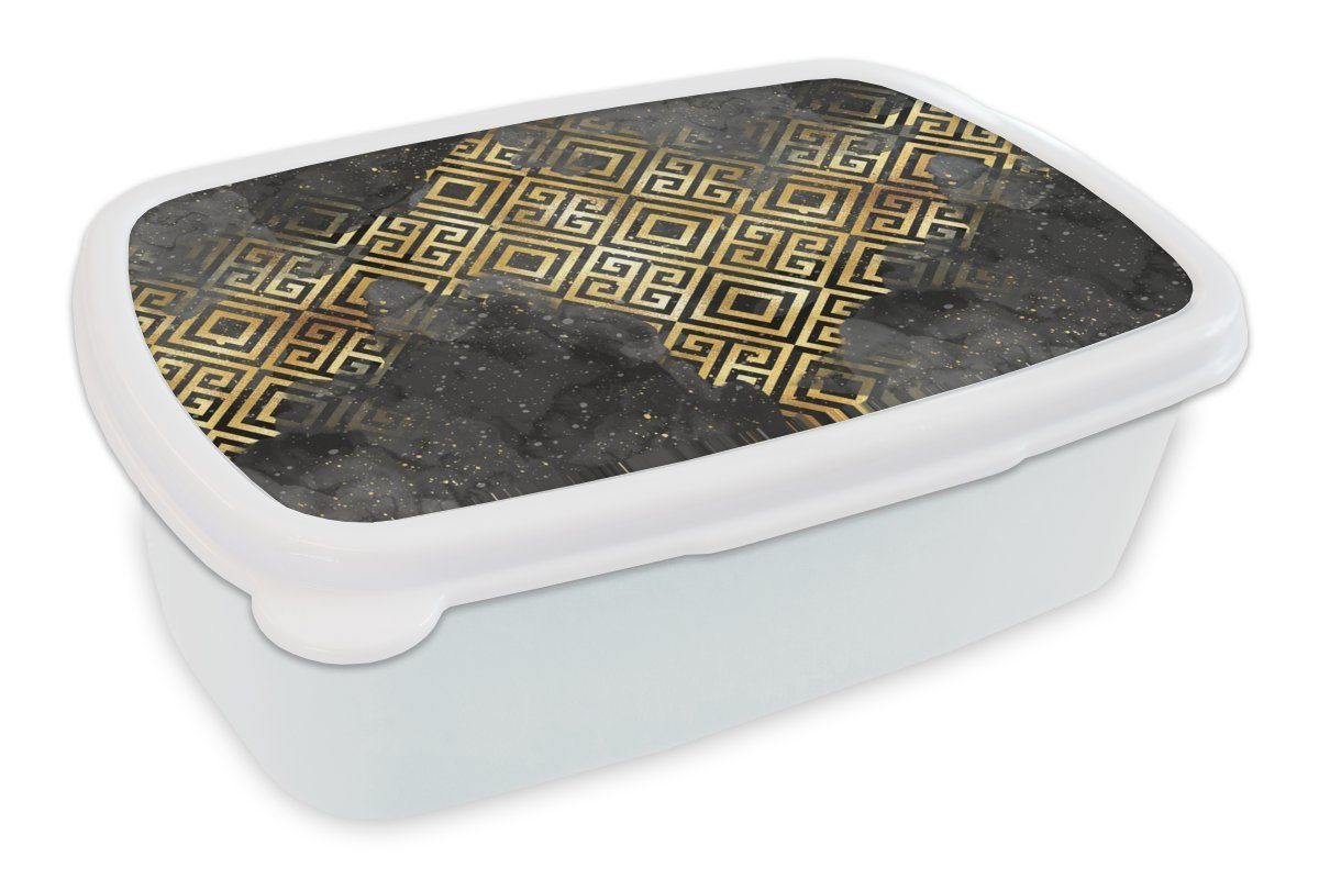 MuchoWow Lunchbox Gold - Marmor - Muster, Kunststoff, (2-tlg), Brotbox für Kinder und Erwachsene, Brotdose, für Jungs und Mädchen weiß